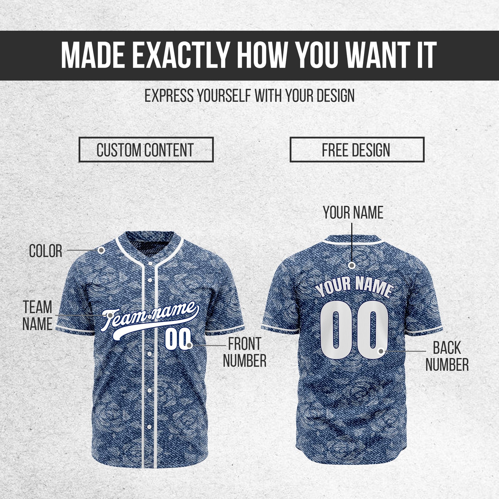 Custom Denim Ace Baseball Sports Jersey Personalized Uniform with Name & Number