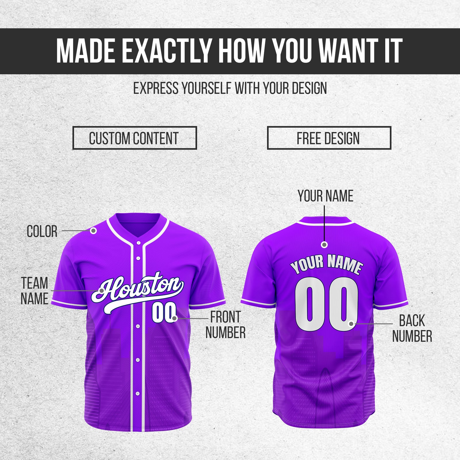 Custom City Pulse Purple Baseball Sports Jersey Personalized Uniform with Name & Number