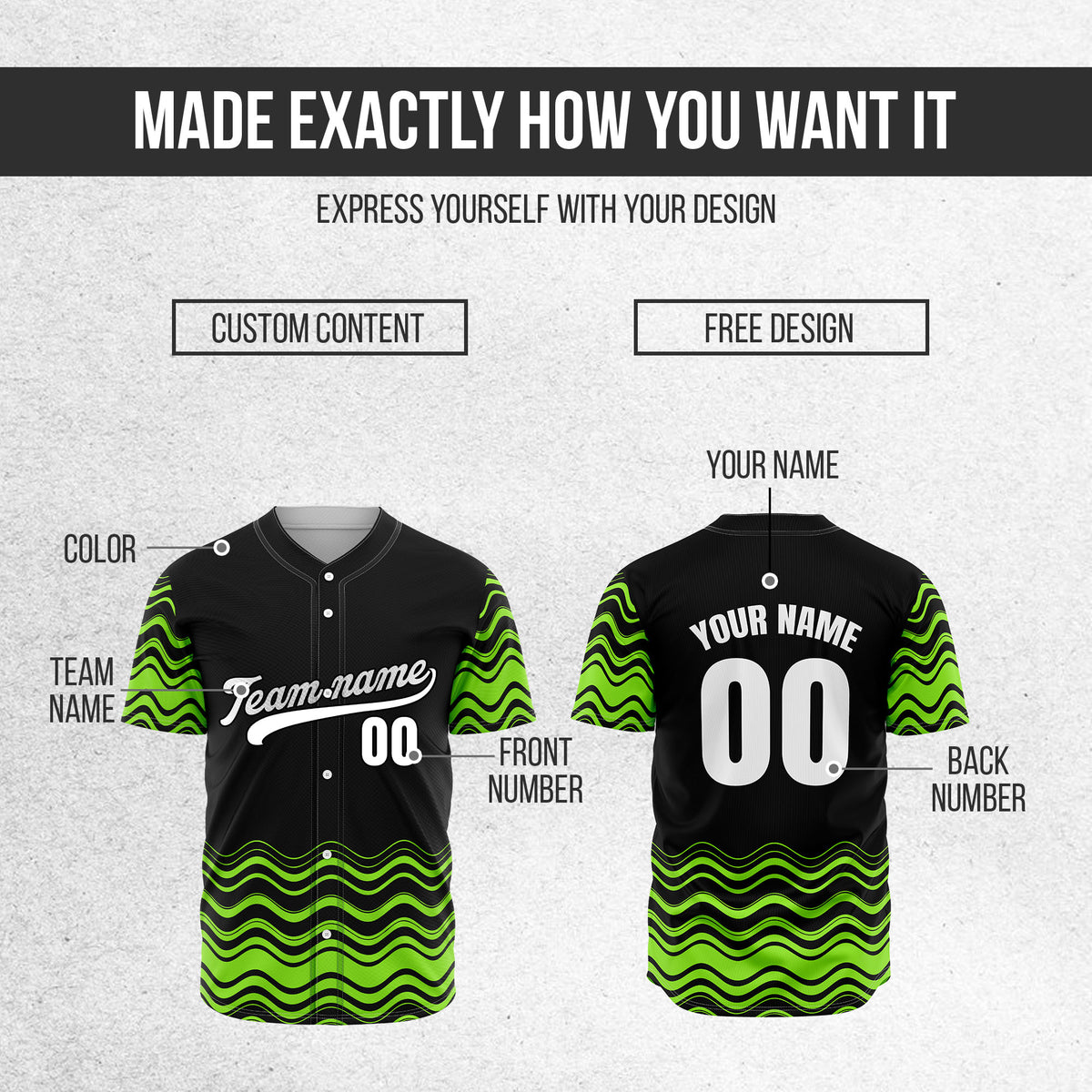 Custom Wave Black Baseball Sports Jerseys Personalized Uniform with Name & Number