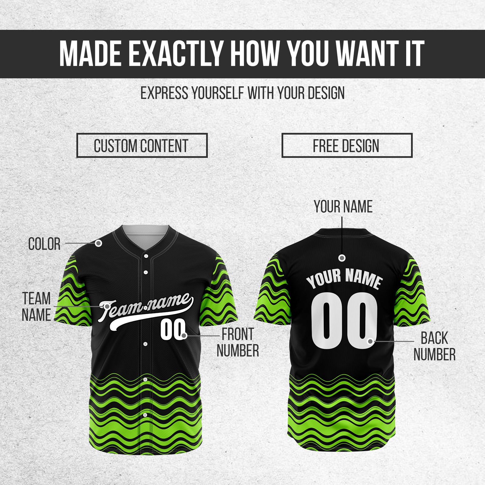 Custom Wave Black Baseball Sports Jerseys Personalized Uniform with Name & Number