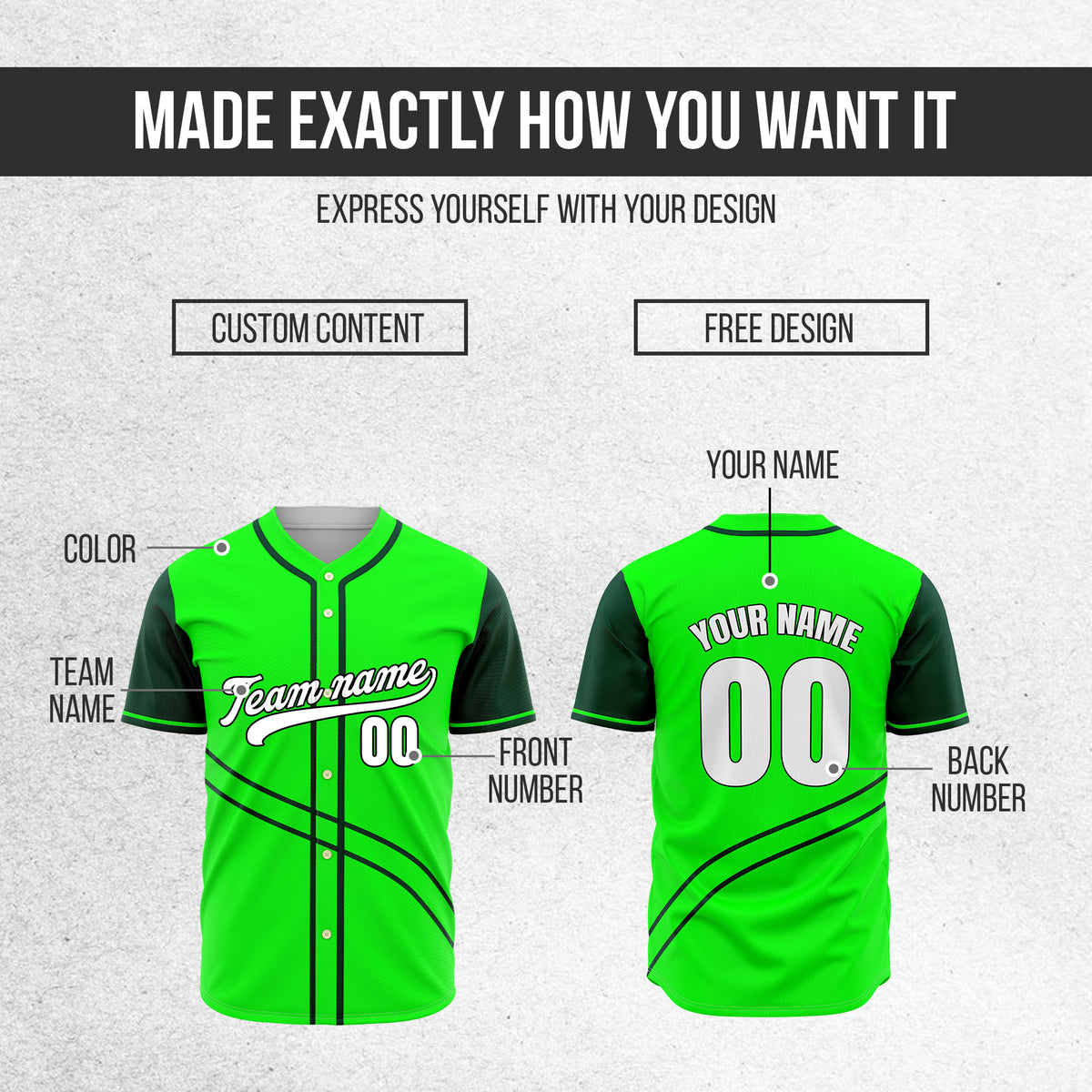 Custom Swift Green Raglan Style Baseball Sports Jersey Personalized Uniform with Name & Number