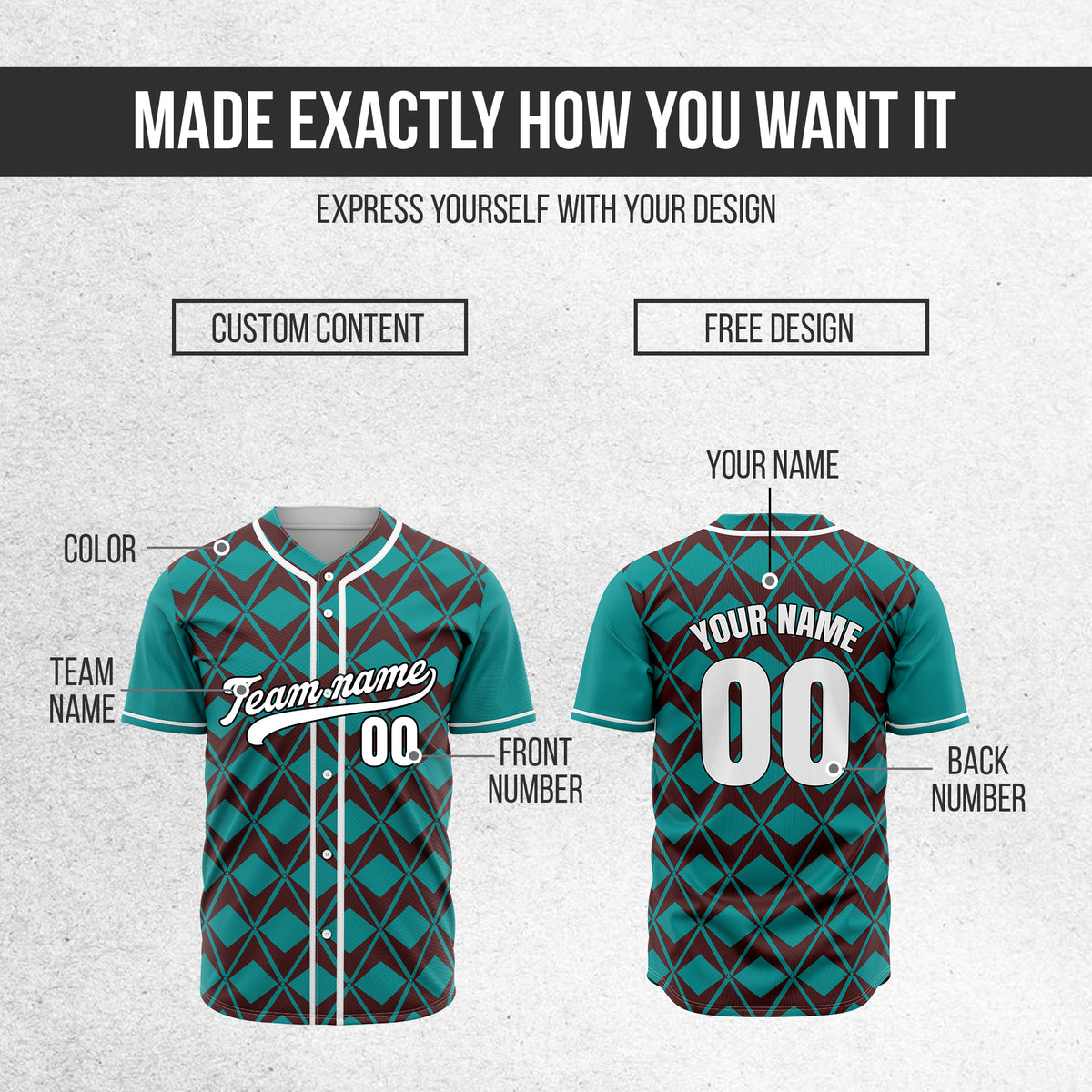 Custom Rhombus Blaze Teal Baseball Sports Jersey Personalized Uniform with Name & Number