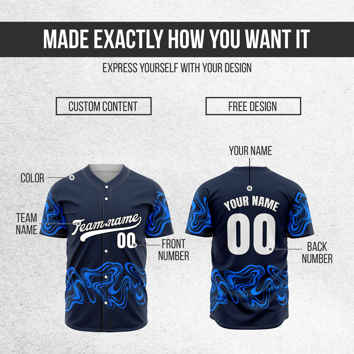 Custom Wave Navy Baseball Sports Jerseys Personalized Uniform with Name & Numbers