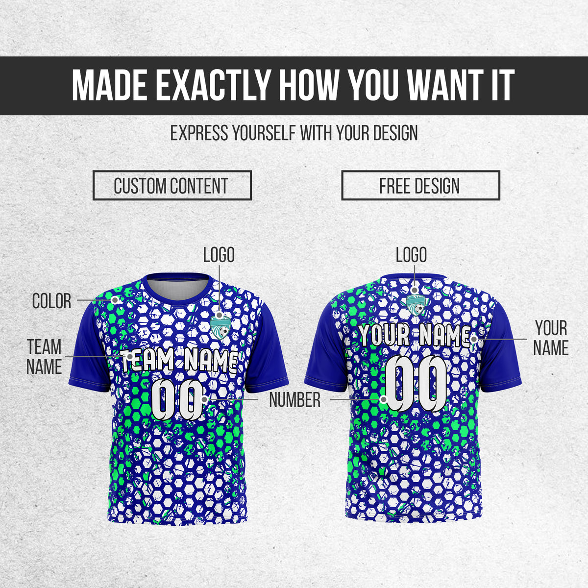 Custom Hex R-Full Pattern Soccer Navy Sport Tops Jersey