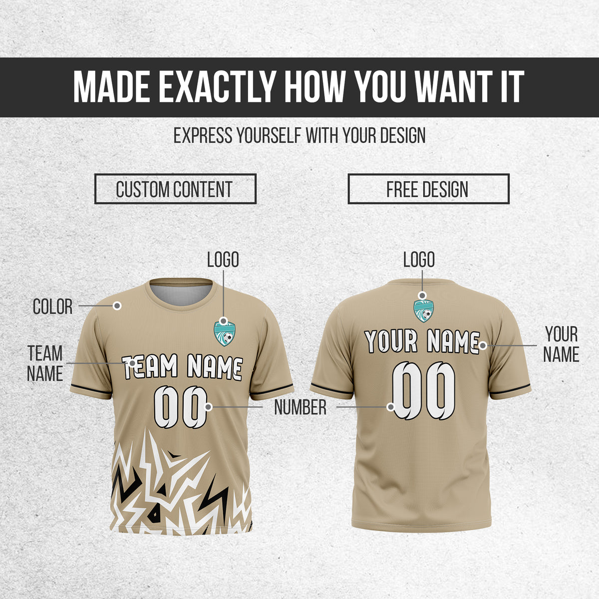 Custom Spark Strike R Side Pattern Soccer khaki Sport Tops Jersey