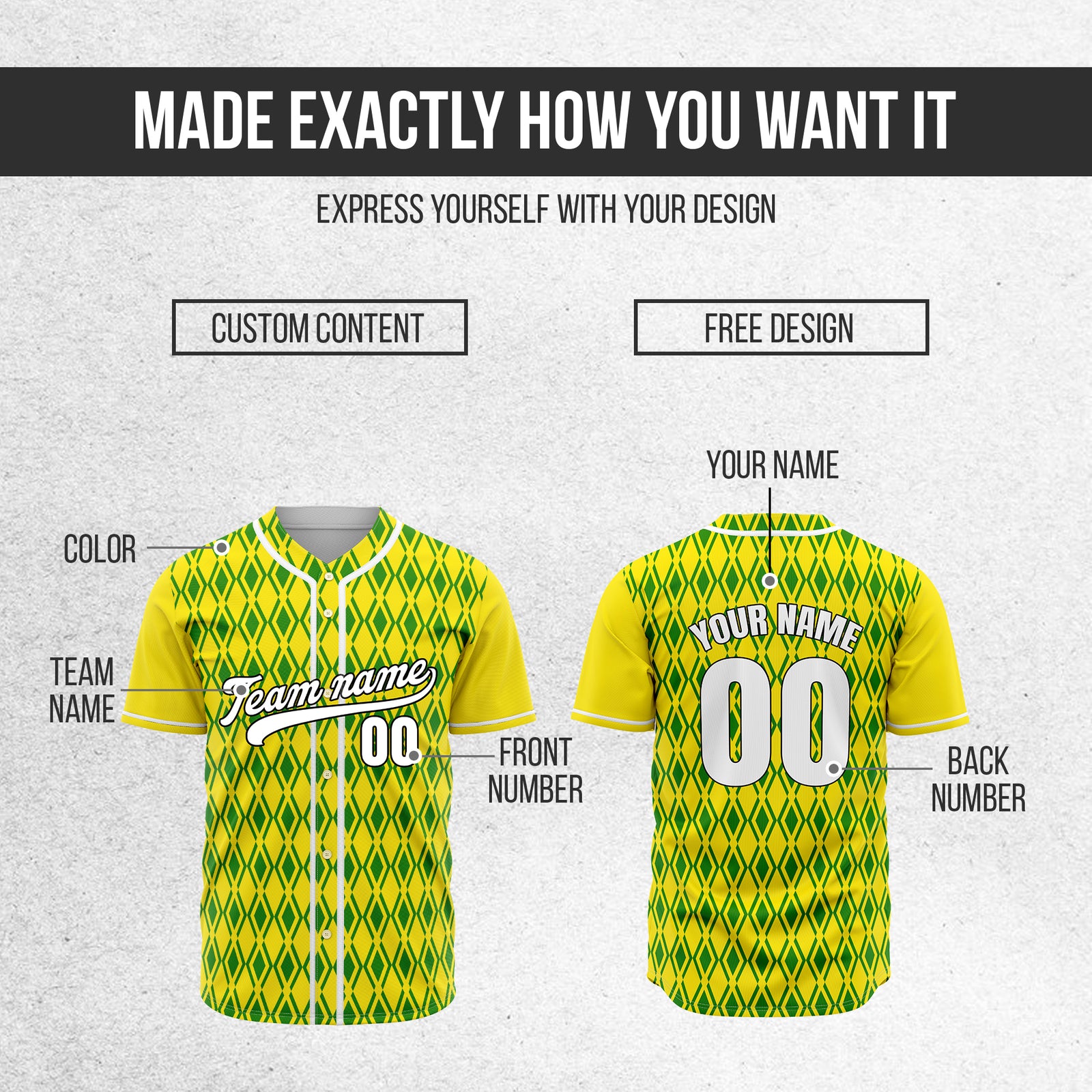 Custom Rhombic Edge Yellow Baseball Sports Jersey Personalized Uniform with Name & Number