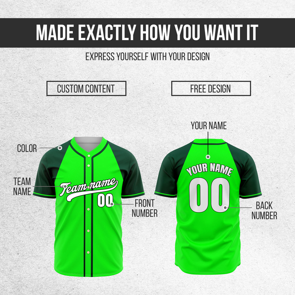 Custom Desert Blaze Green Raglan Style Baseball Sports Jersey Personalized Uniform with Name & Number