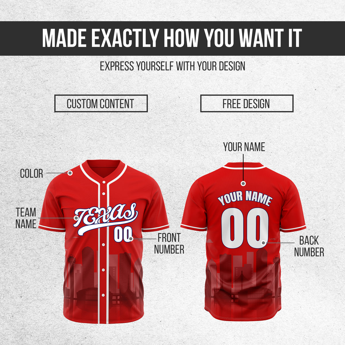 Custom City Lights Red Baseball Sports Jersey Personalized Uniform with Name & Number