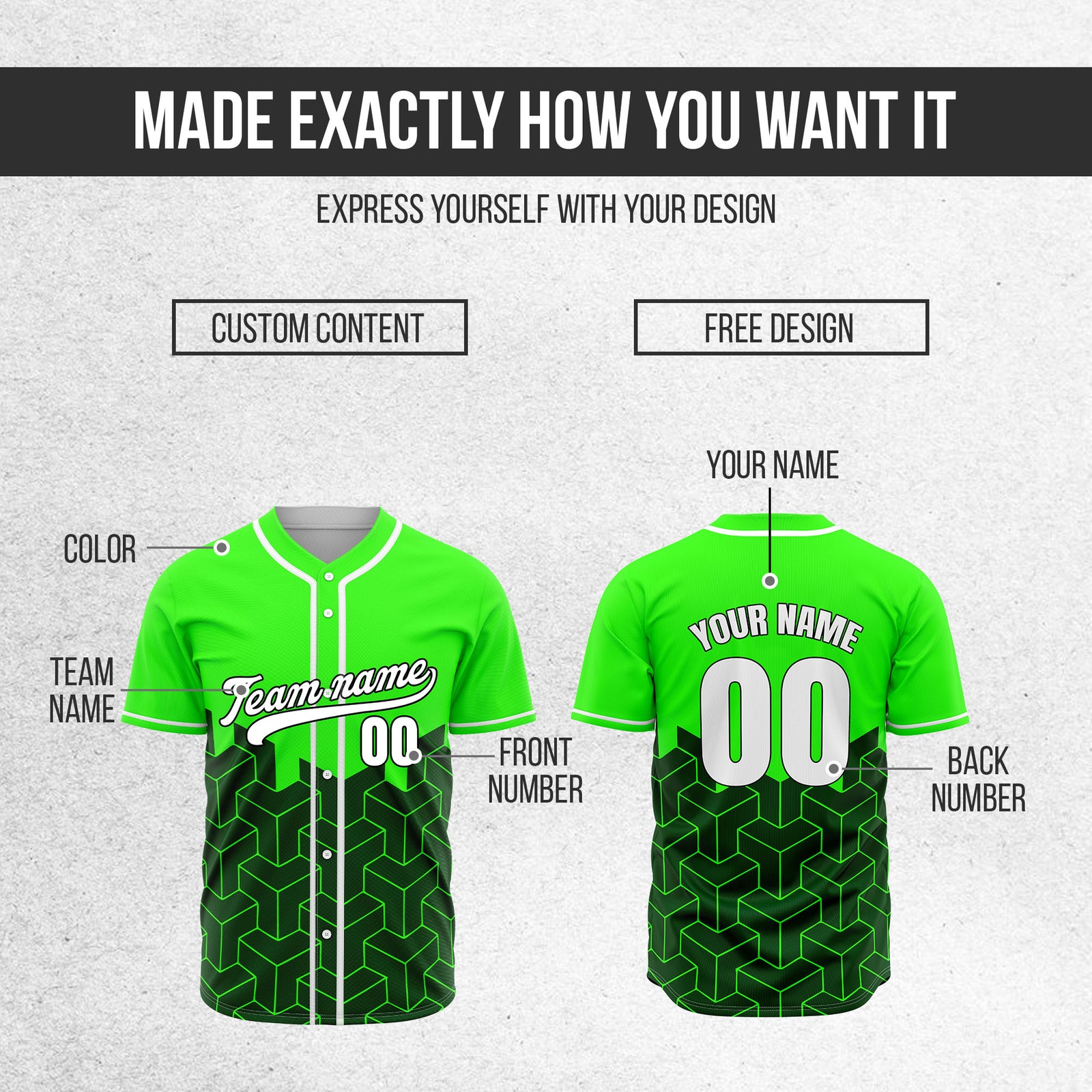 Custom Grid Iron Neon Green Baseball Sports Jersey Personalized Uniform with Name & Number