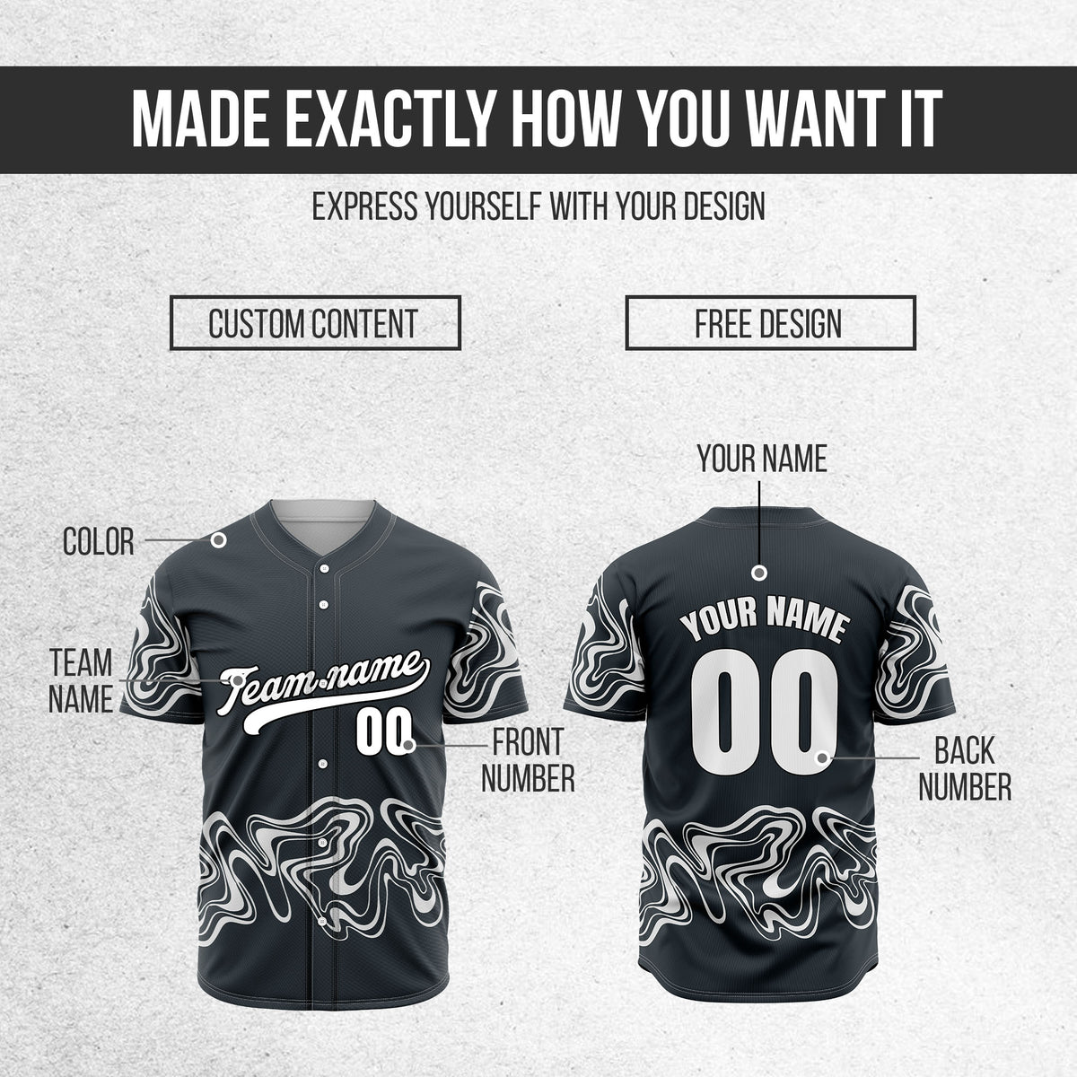 Custom Wave Grey Baseball Sports Jerseys Personalized Uniform with Name & Numbers