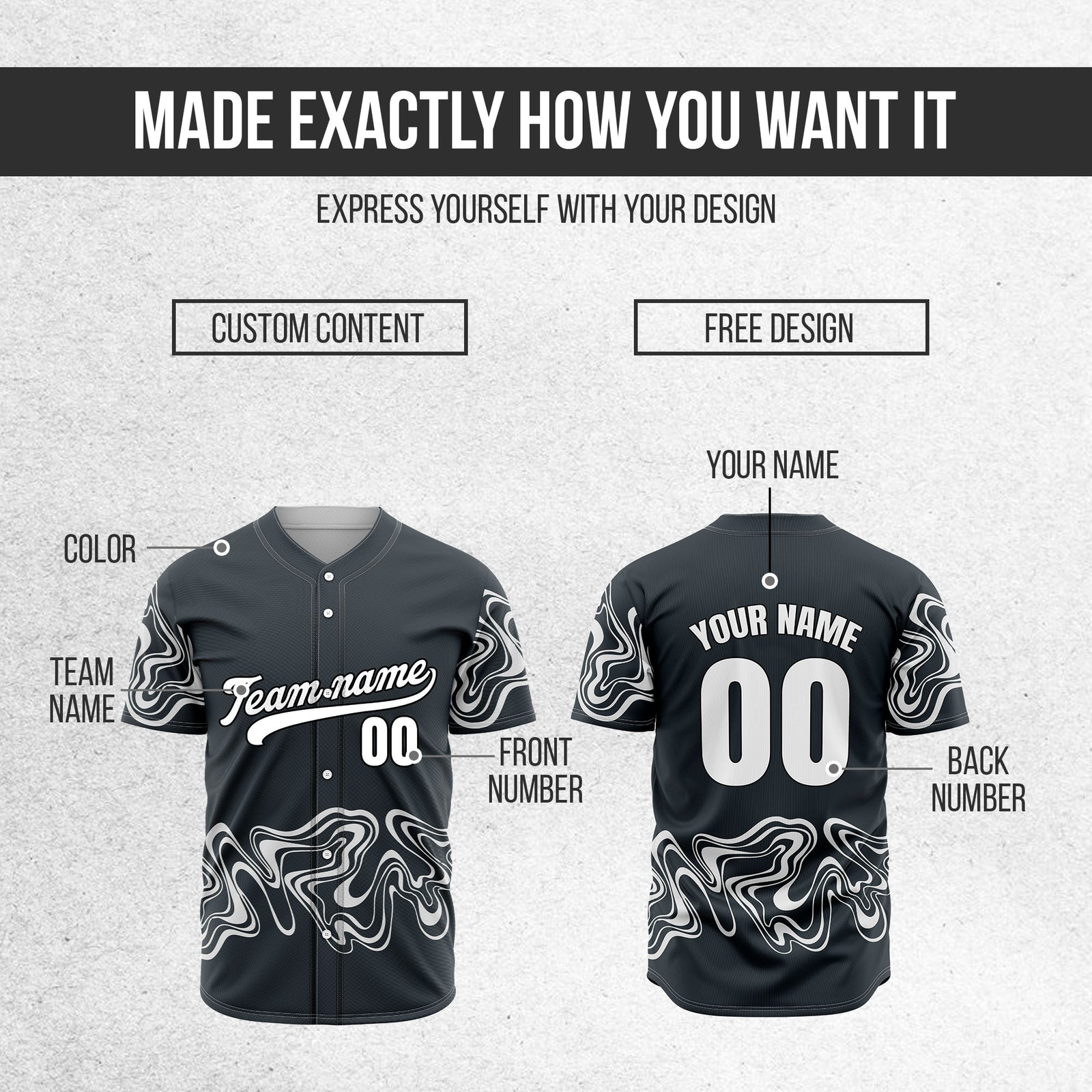 Custom Wave Grey Baseball Sports Jerseys Personalized Uniform with Name & Numbers