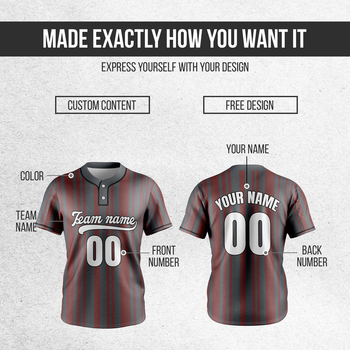 Custom Stripe Fusion Dark Grey Baseball Sports Jersey Personalized Uniform with Name & Number