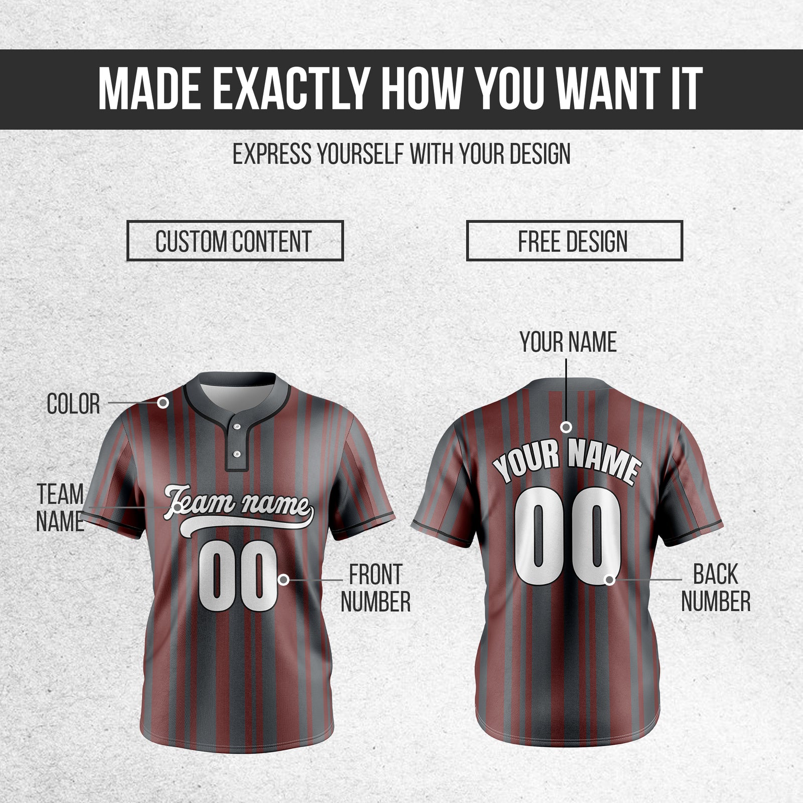 Custom Stripe Fusion Dark Grey Baseball Sports Jersey Personalized Uniform with Name & Number