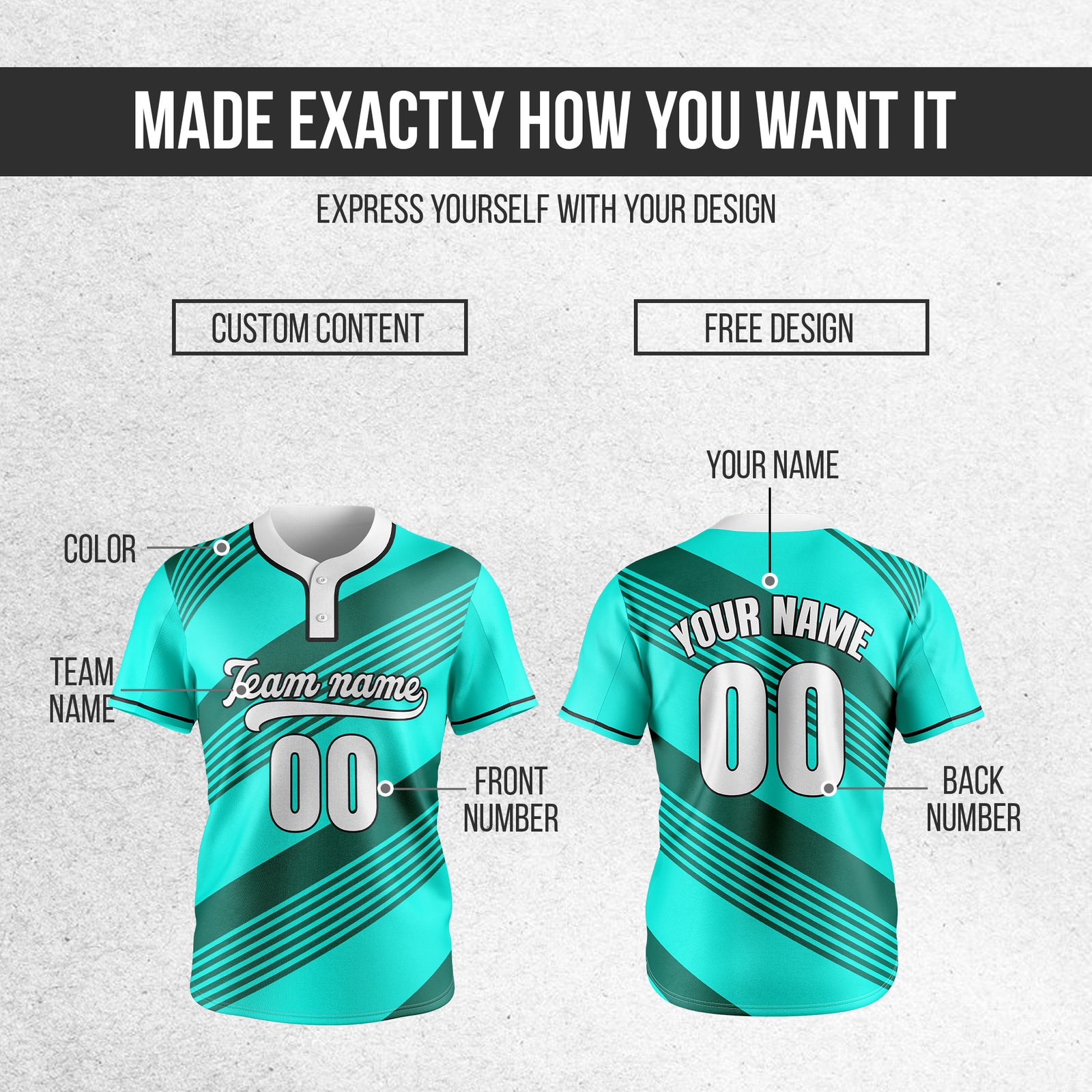 Custom Crossfire Aqua Baseball Sports Jersey Personalized Uniform with Name & Number