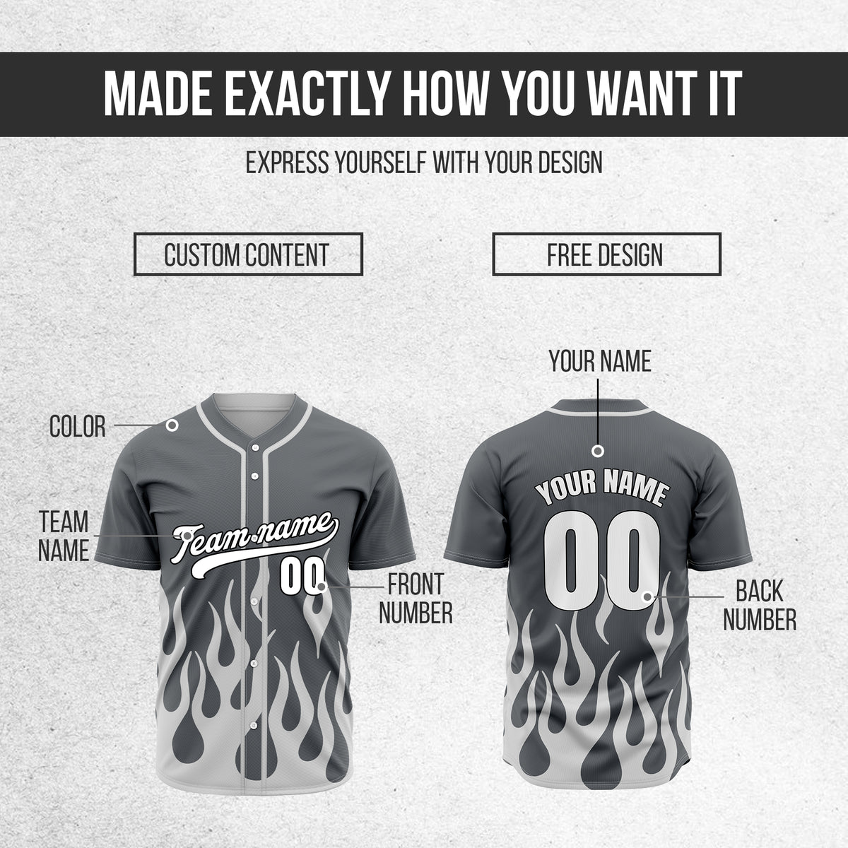 Custom Frost Fire Dark Grey Baseball Sports Jersey Personalized Uniform with Name & Number