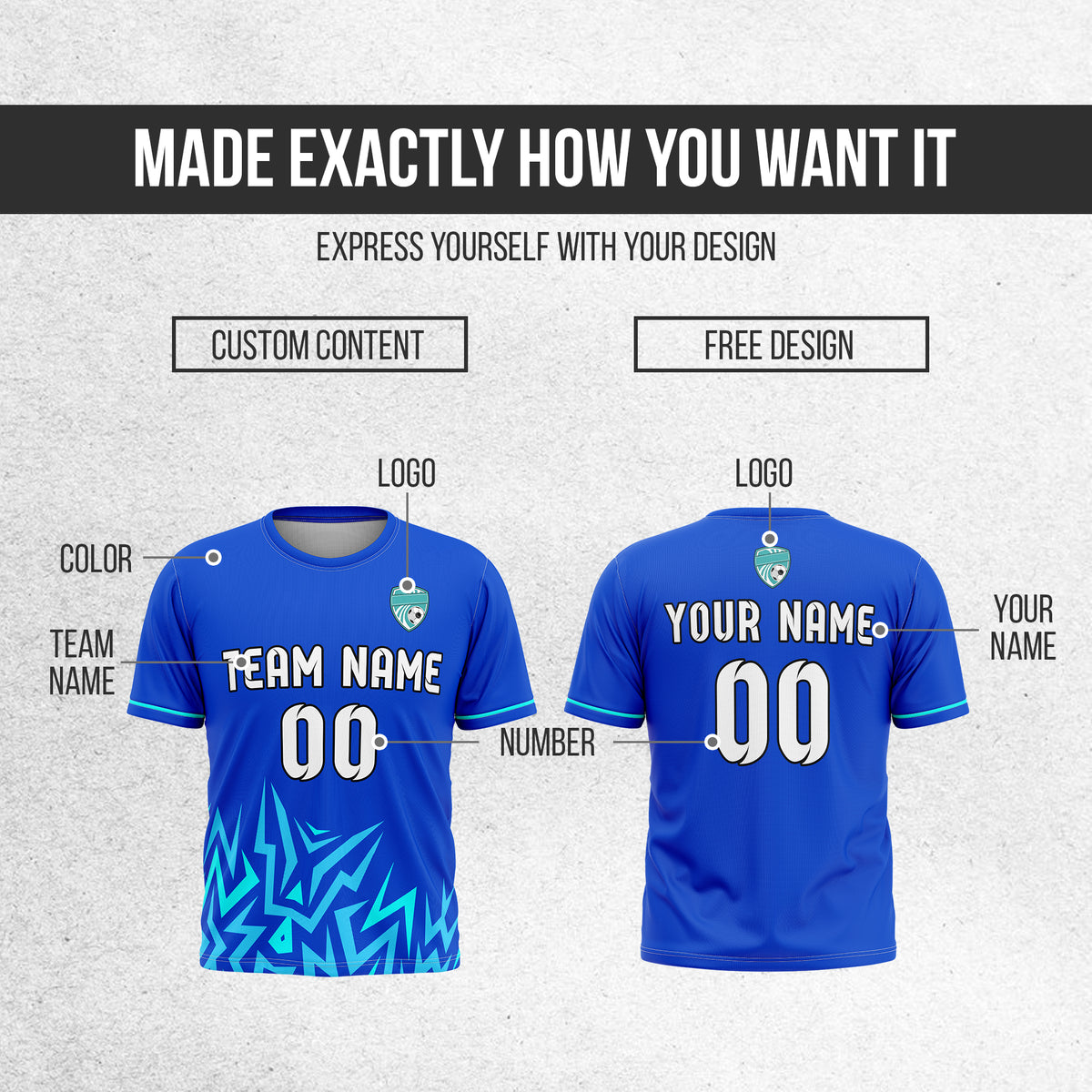 Custom Spark Strike R Side Pattern Soccer Blue Sport Tops Jersey