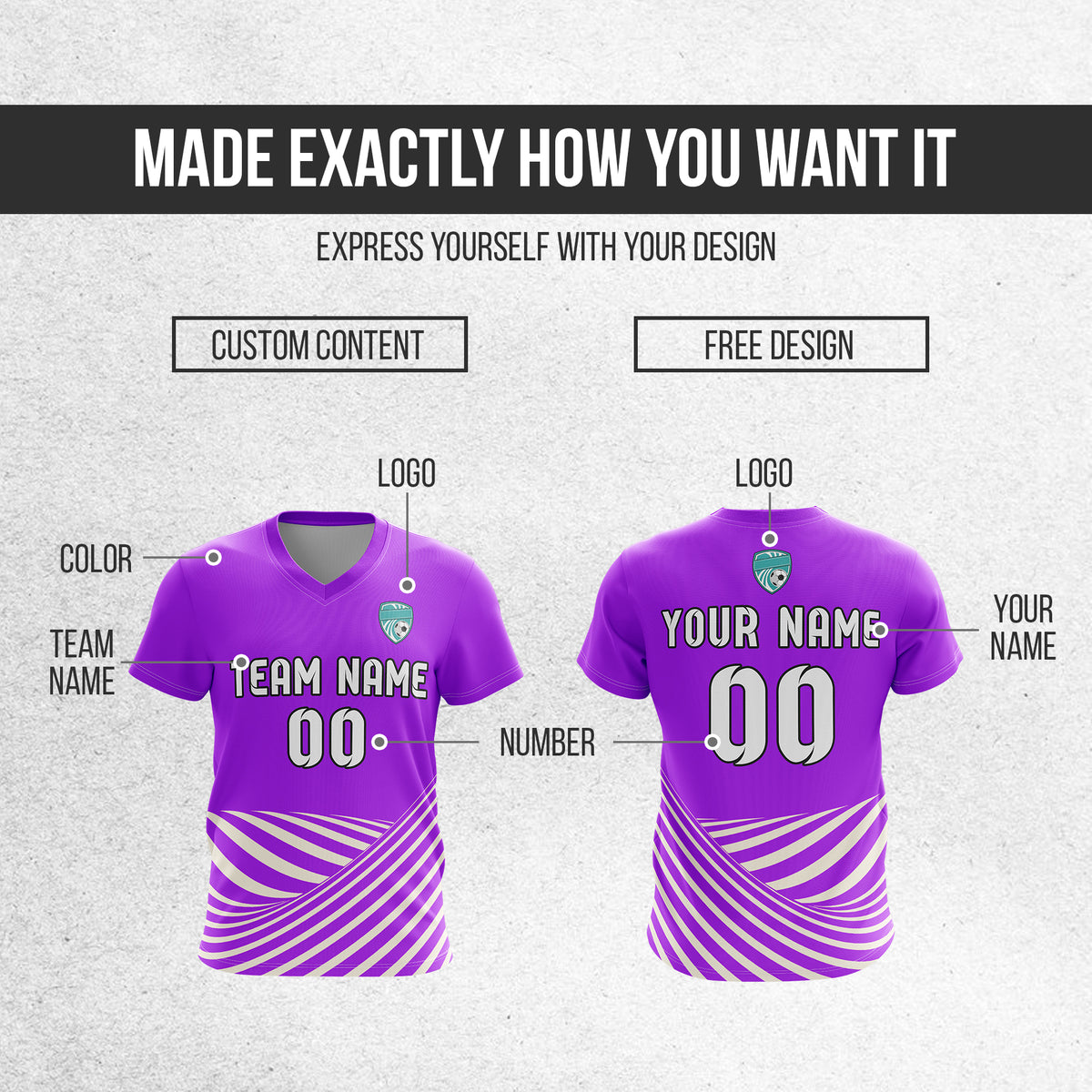Custom WaveLine Stripe V-Neck Purple Soccer sport Tops Jersey
