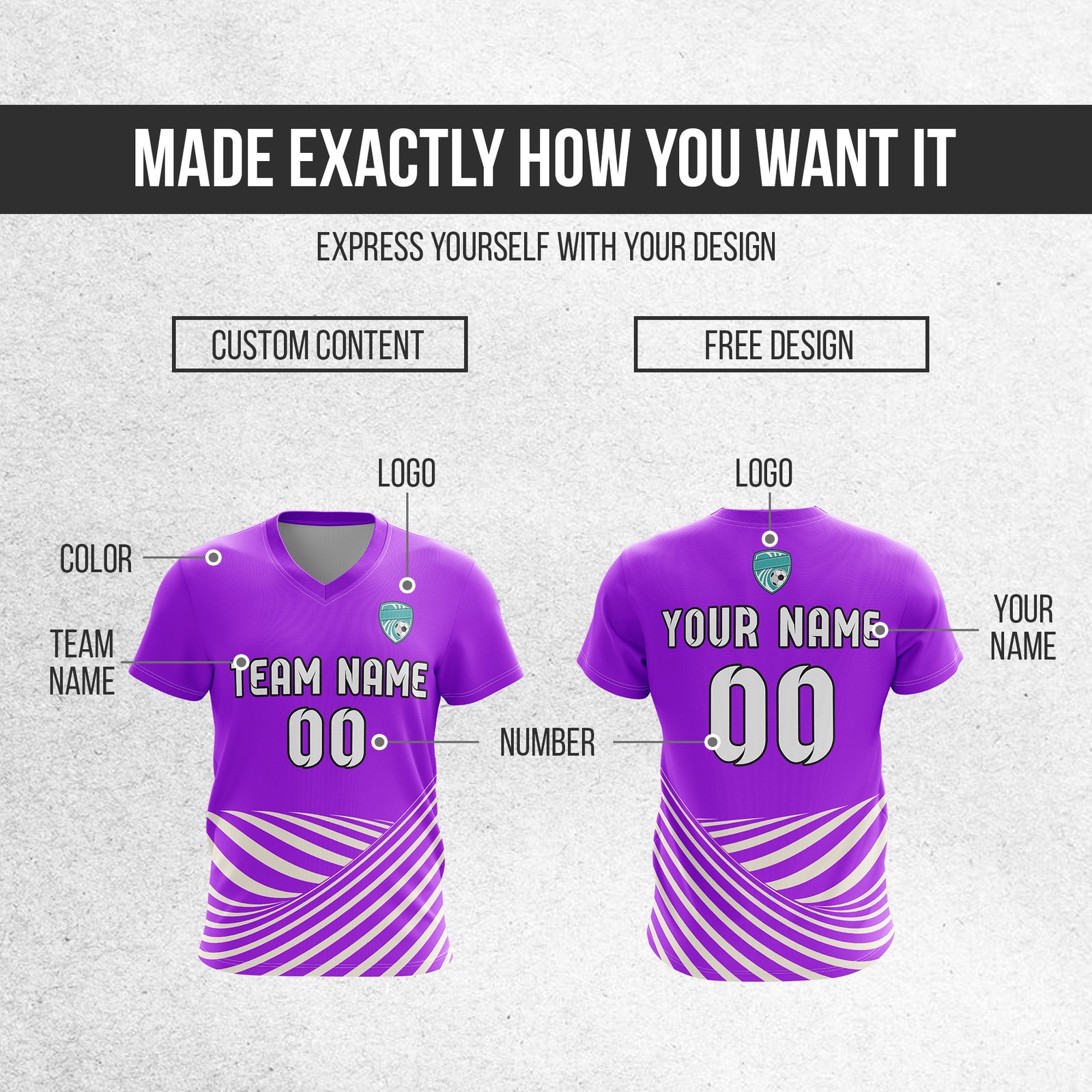 Custom WaveLine Stripe V-Neck Purple Soccer sport Tops Jersey