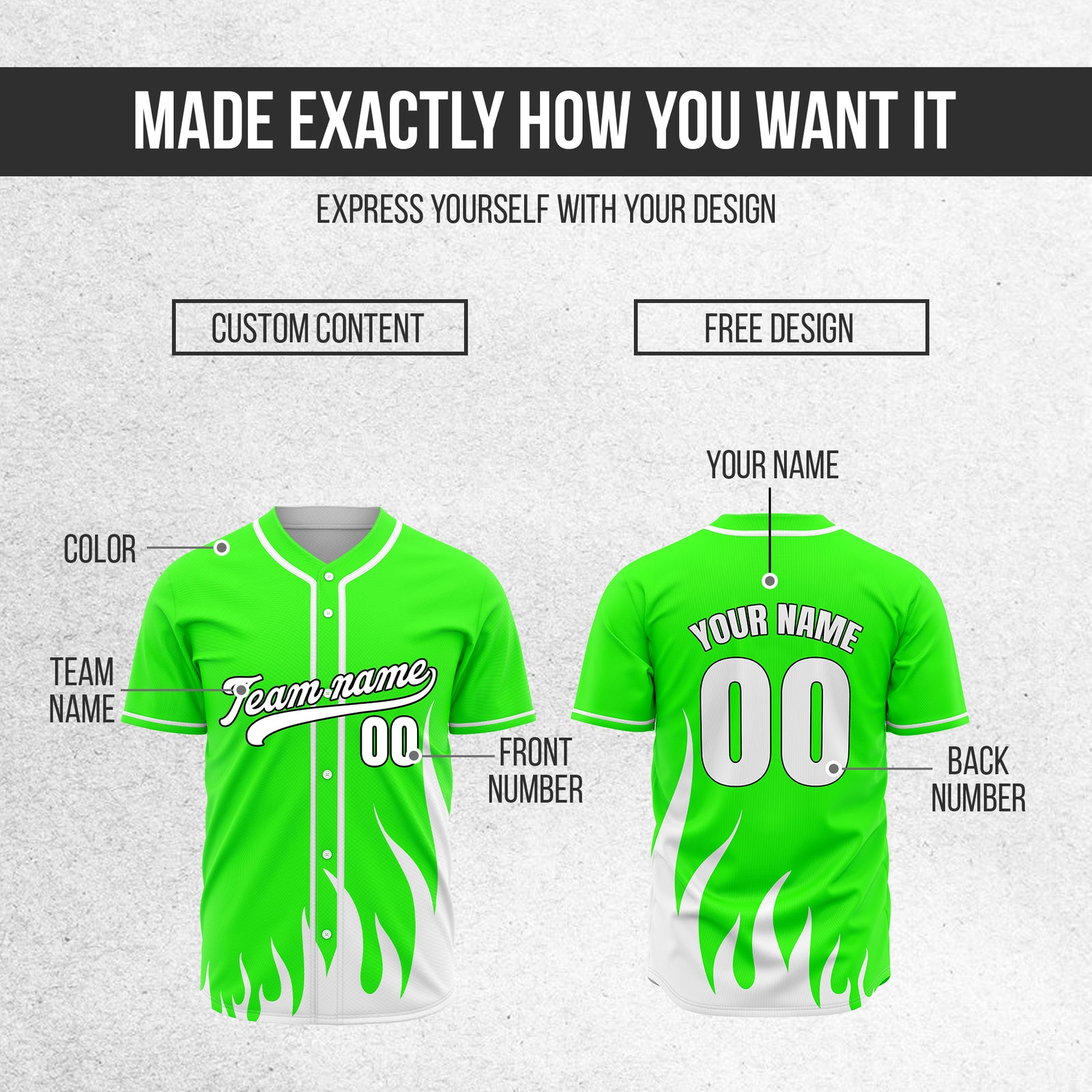 Custom Fire Pulse Neon Green Baseball Sports Jersey Personalized Uniform with Name & Number