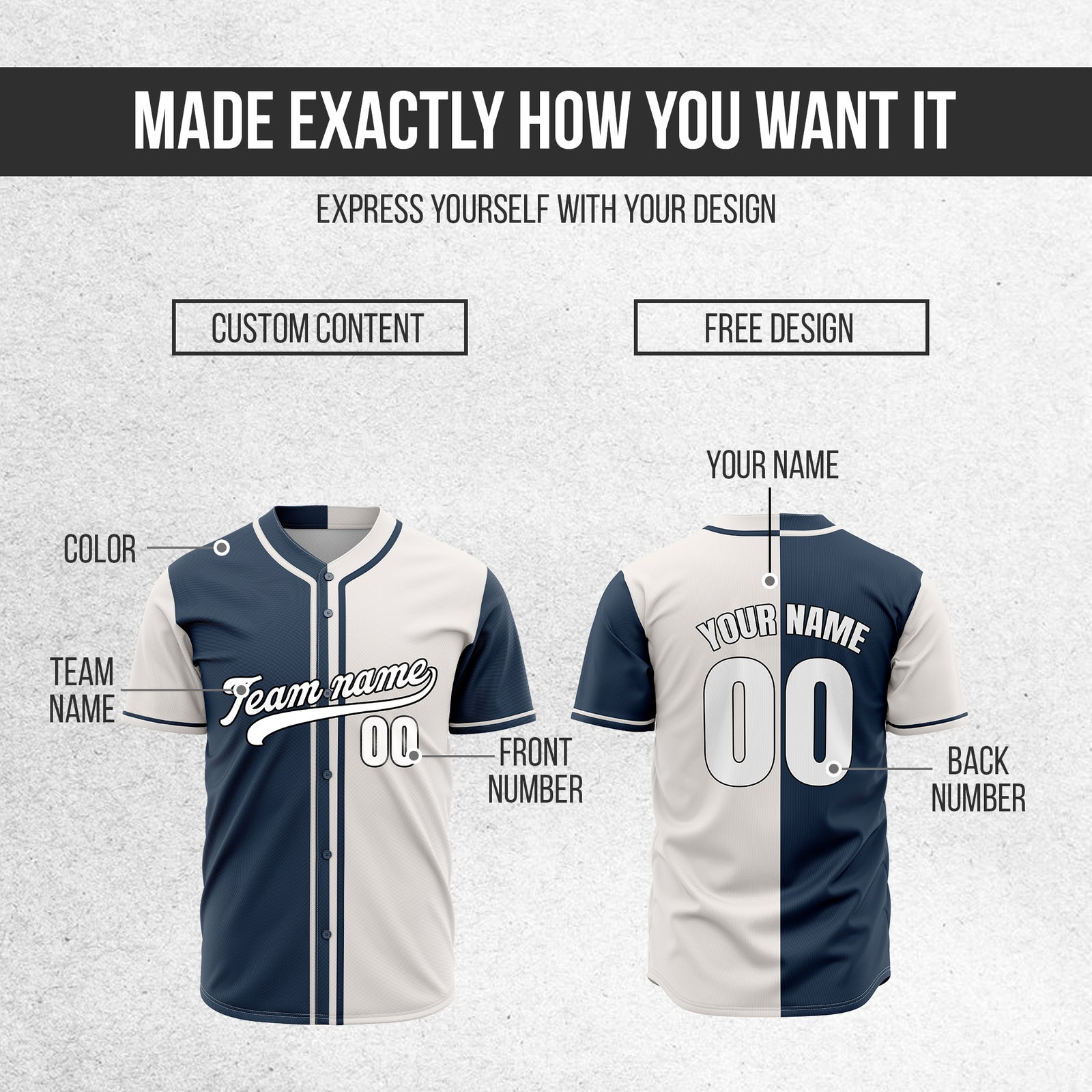 Custom Split Baseball Navy Sports Jersey Personalized Uniform with Name & Number