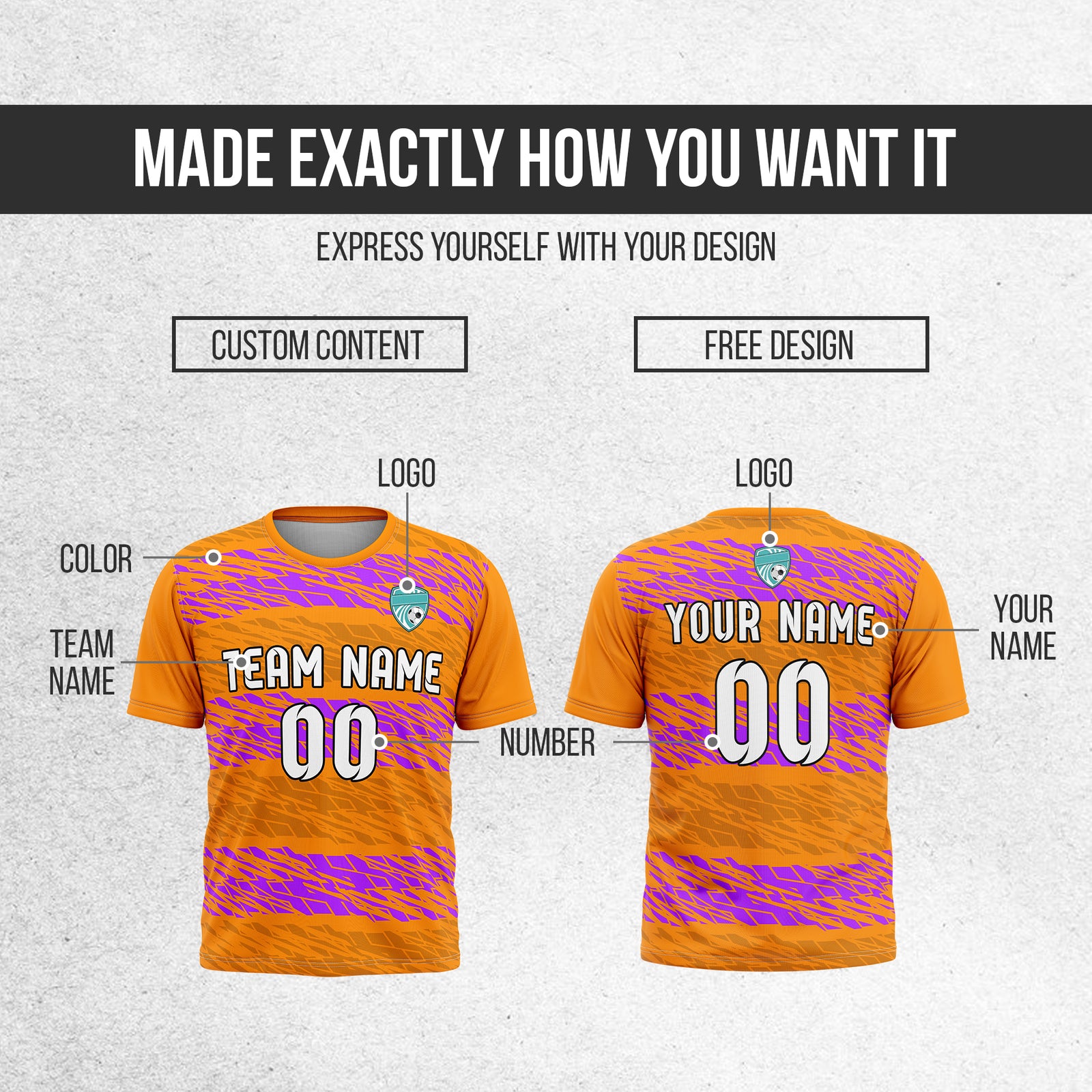 Custom Flare Strike R-Full Pattern Soccer Orange Sport Tops Jersey
