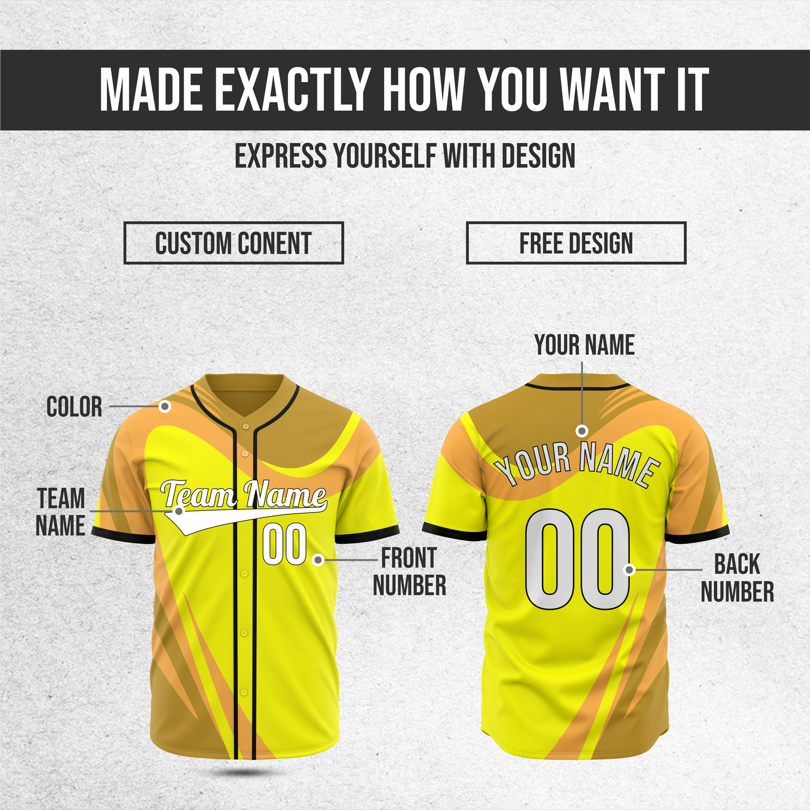 Custom Heritage Flow Baseball Yellow Sports Jersey Personalized Uniform with Name & Number