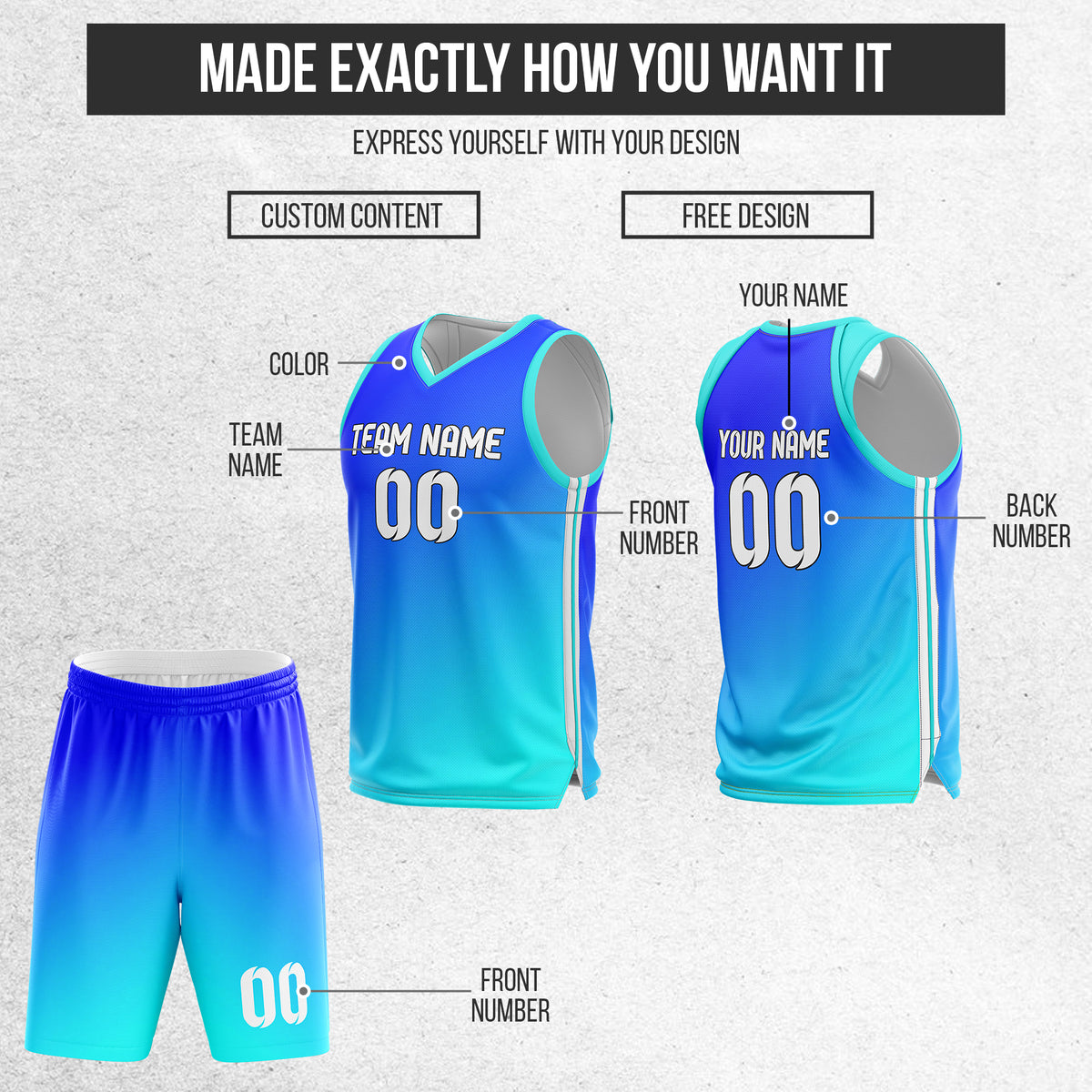 Custom Elite Gradient Fashion Aqua Basketball Set