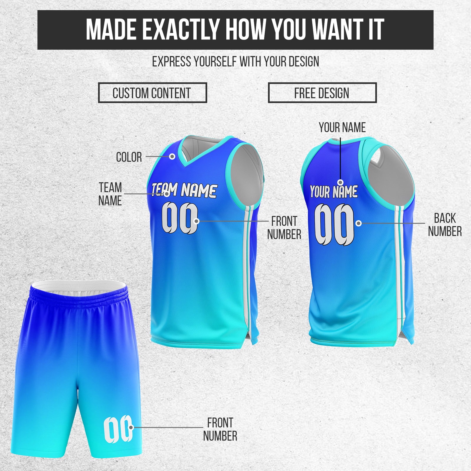 Custom Elite Gradient Fashion Aqua Basketball Set