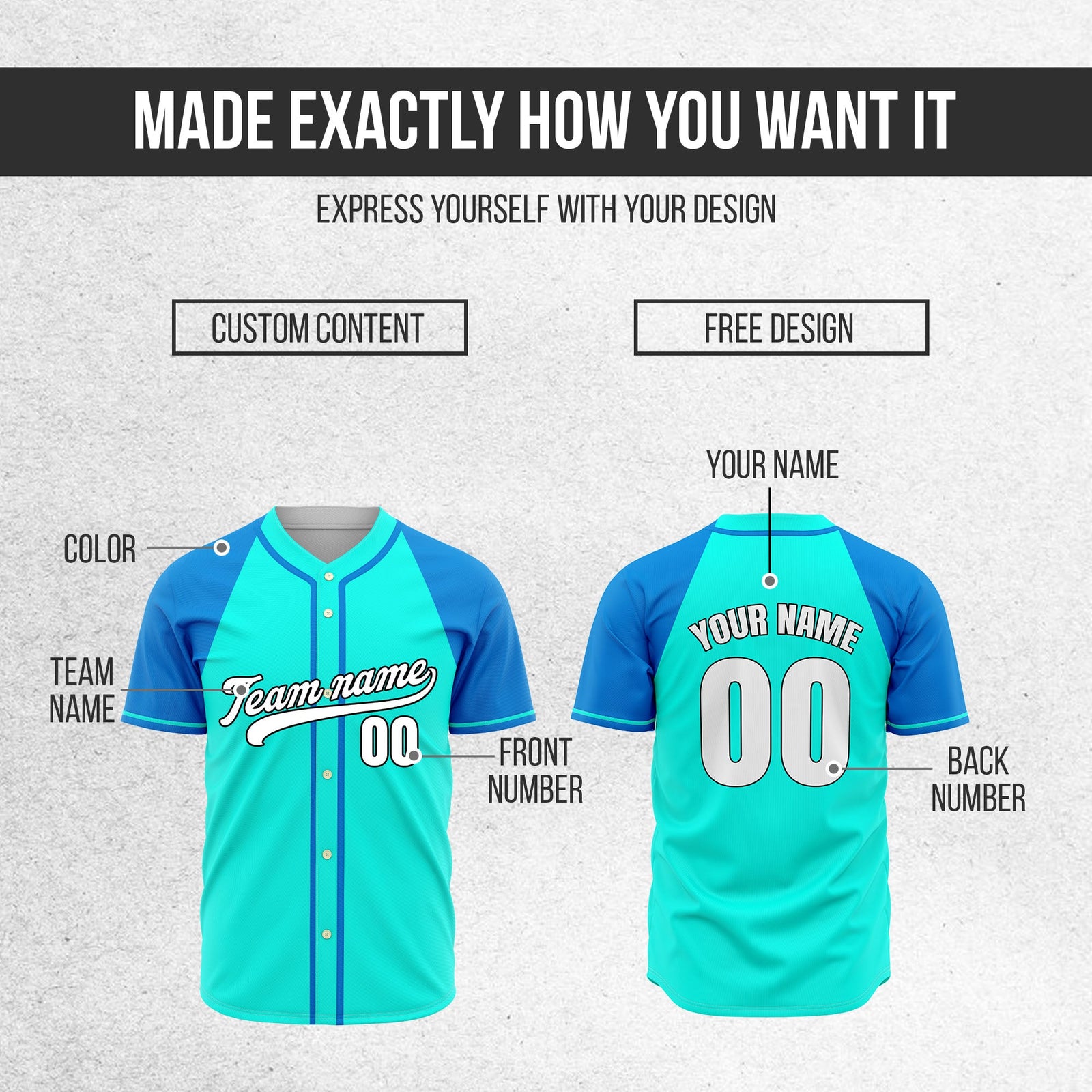 Custom Desert Blaze Aqua Raglan Style Baseball Sports Jersey Personalized Uniform with Name & Number