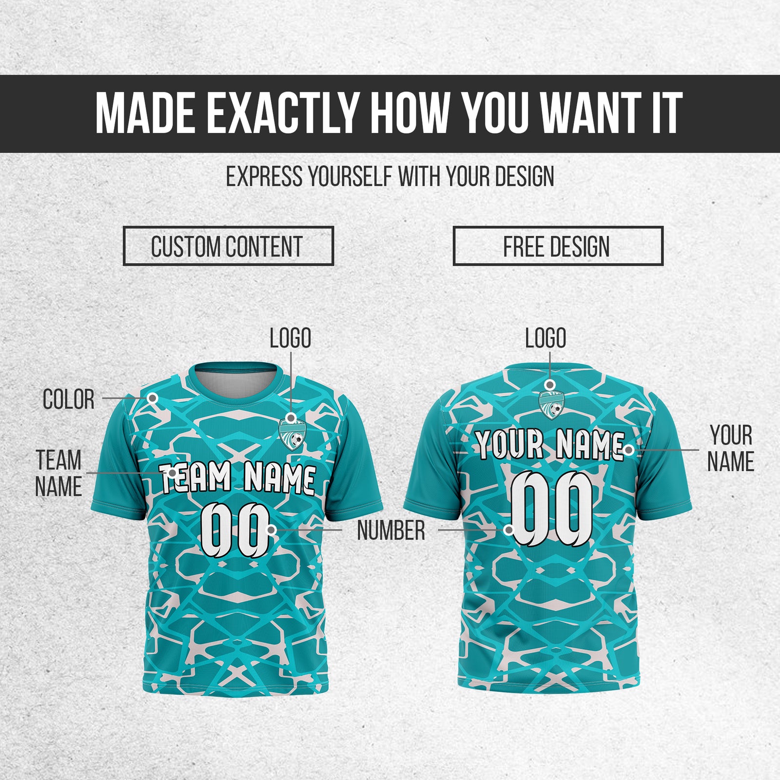 Custom Wild Pulse R-Full Pattern Soccer Teal Sport Tops Jersey