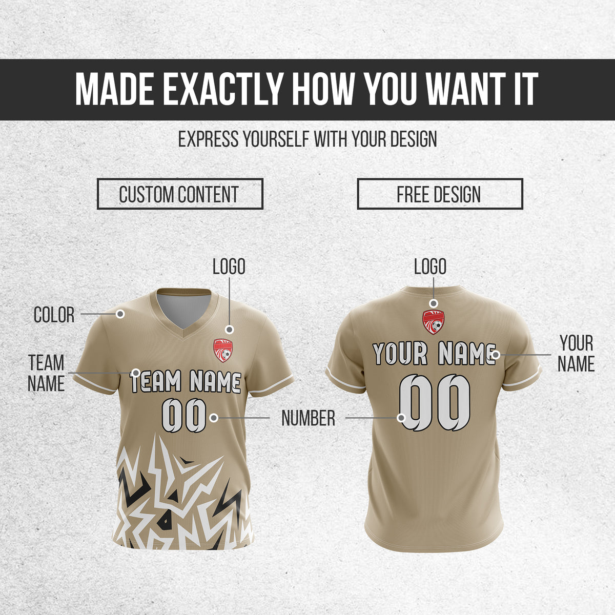 Custom Spark Strike V-Side Pattern khaki Soccer sport Tops Jersey