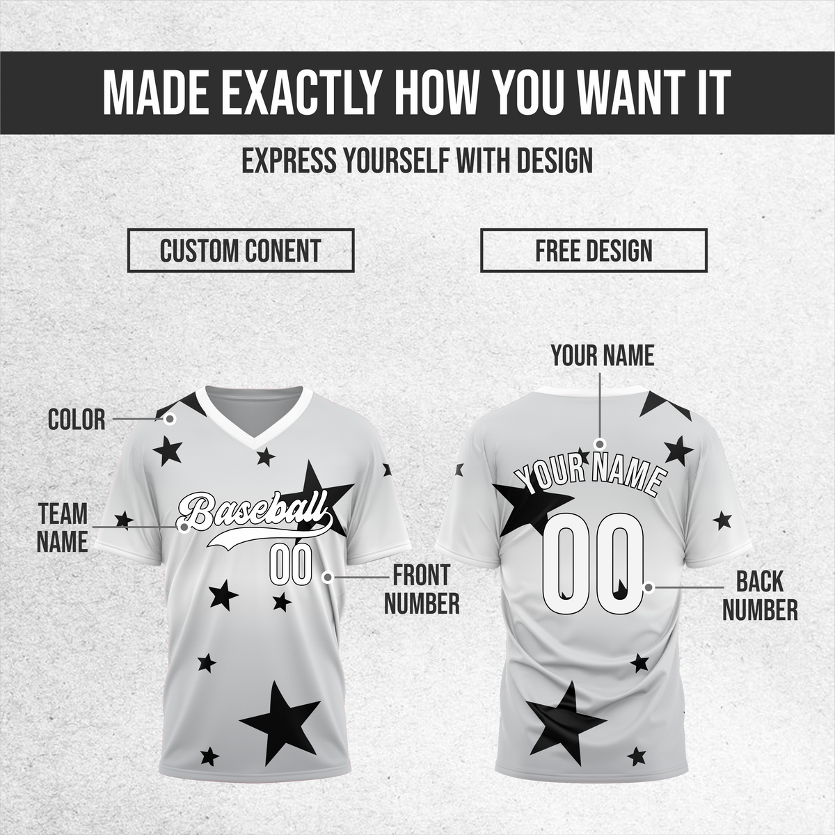 Custom Starfall Gradient Baseball Grey Sports Jersey Personalized Uniform with Name & Number