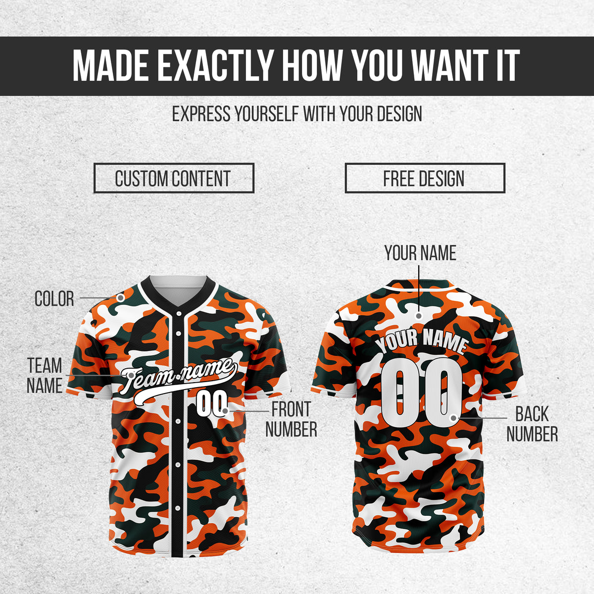 Custom Shadow Command Orange Baseball Sports Jersey Personalized Uniform with Name & Number