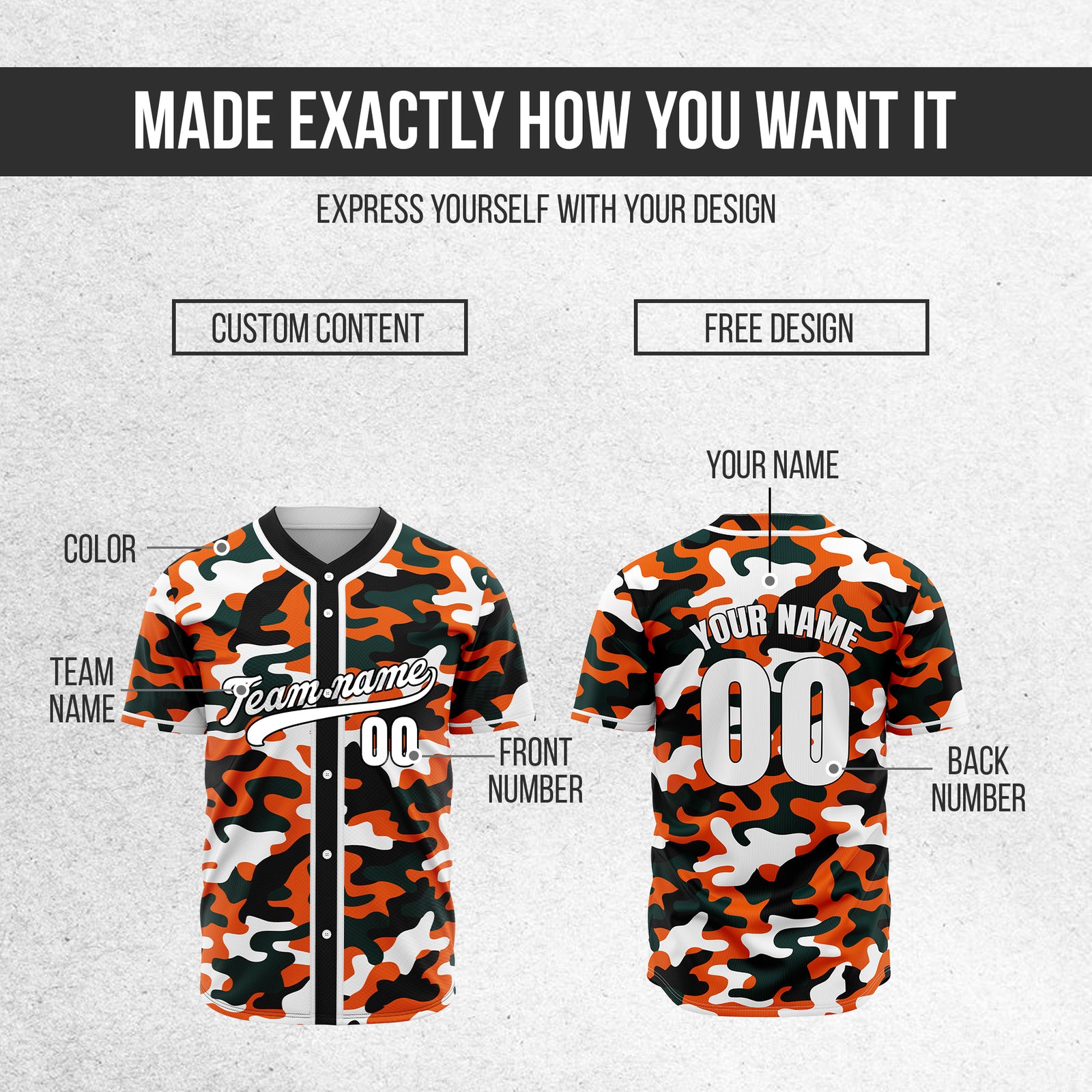 Custom Shadow Command Orange Baseball Sports Jersey Personalized Uniform with Name & Number