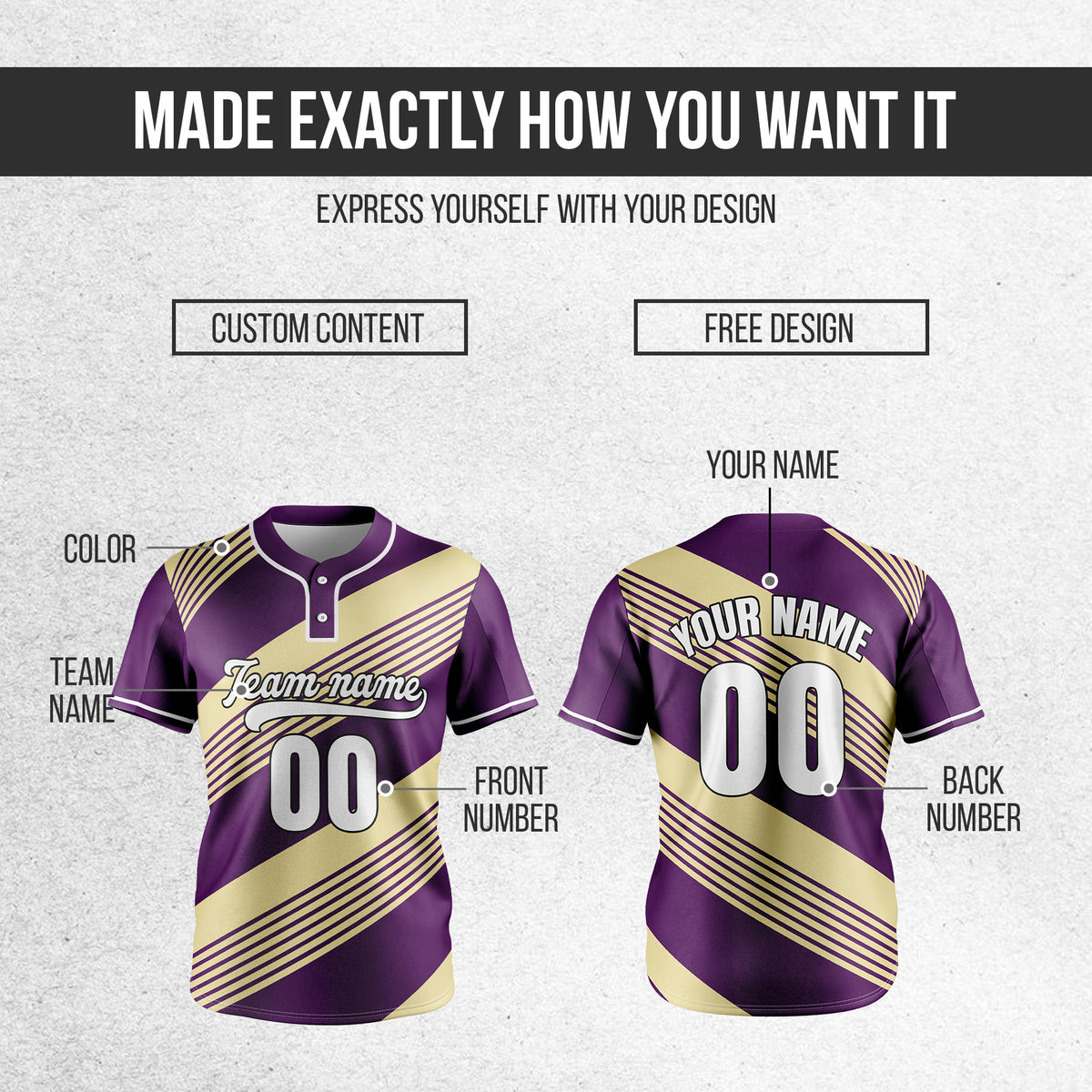 Custom Crossfire Purple Baseball Sports Jersey Personalized Uniform with Name & Number