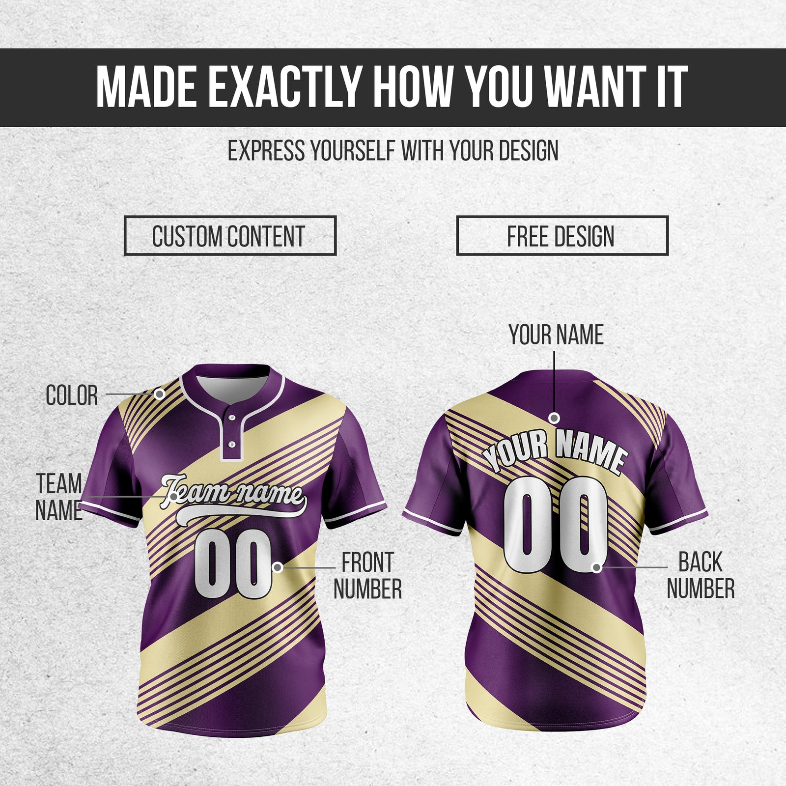 Custom Crossfire Purple Baseball Sports Jersey Personalized Uniform with Name & Number
