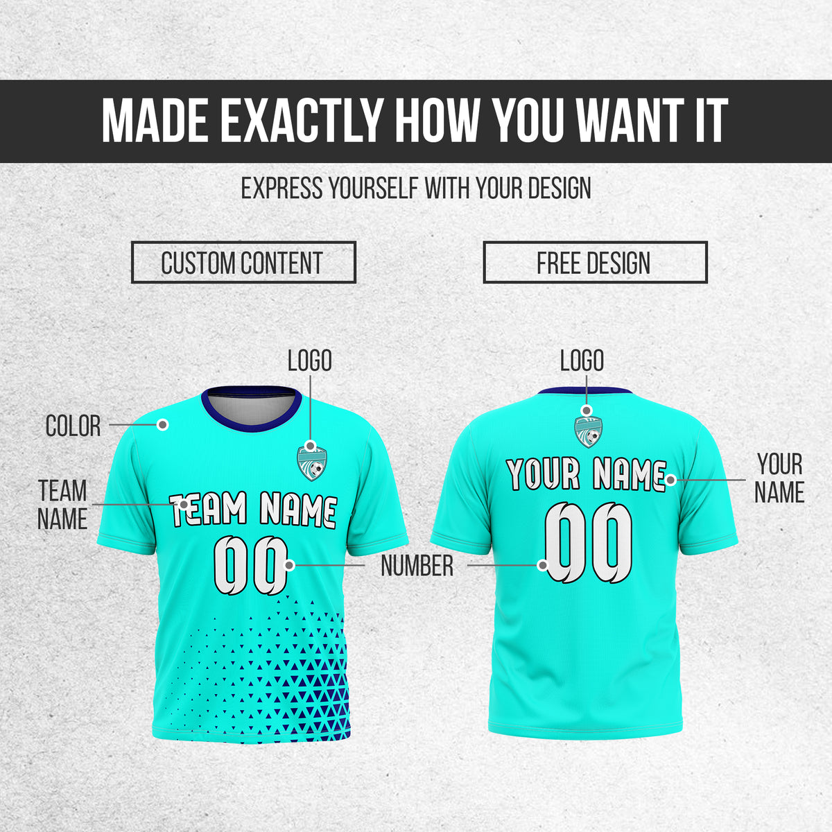 Custom Tri-Edge R Side Pattern Soccer Aqua Sport Tops Jersey