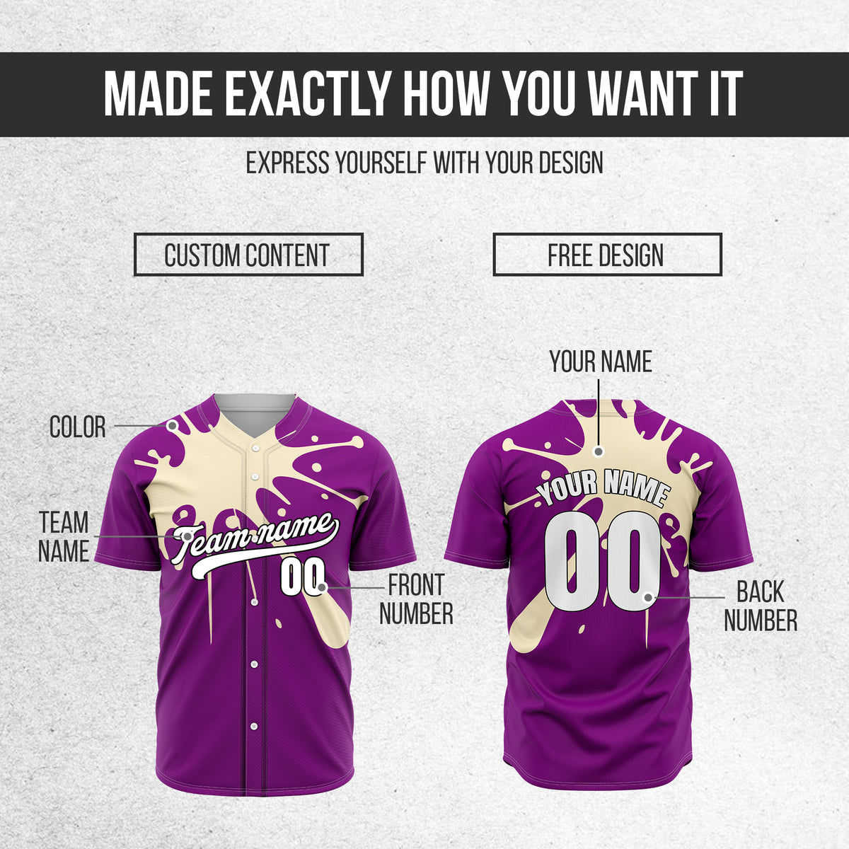 Custom Paint Burst Purple Sports Jersey Personalized Uniform with Name & Number