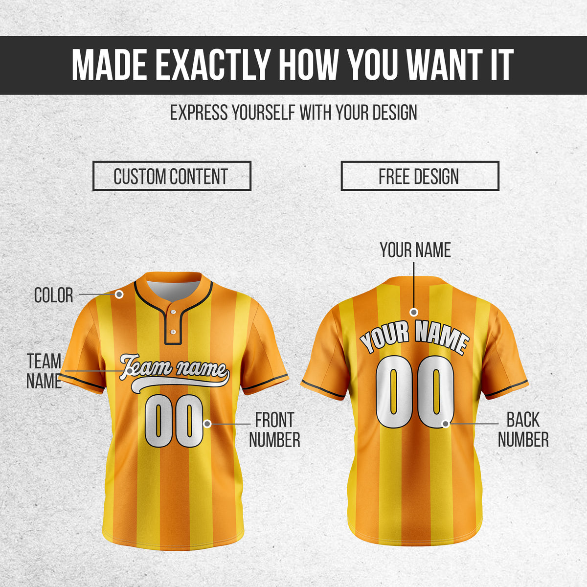 Custom Dual Stripe Orange Baseball Sports Jersey Personalized Uniform with Name & Number