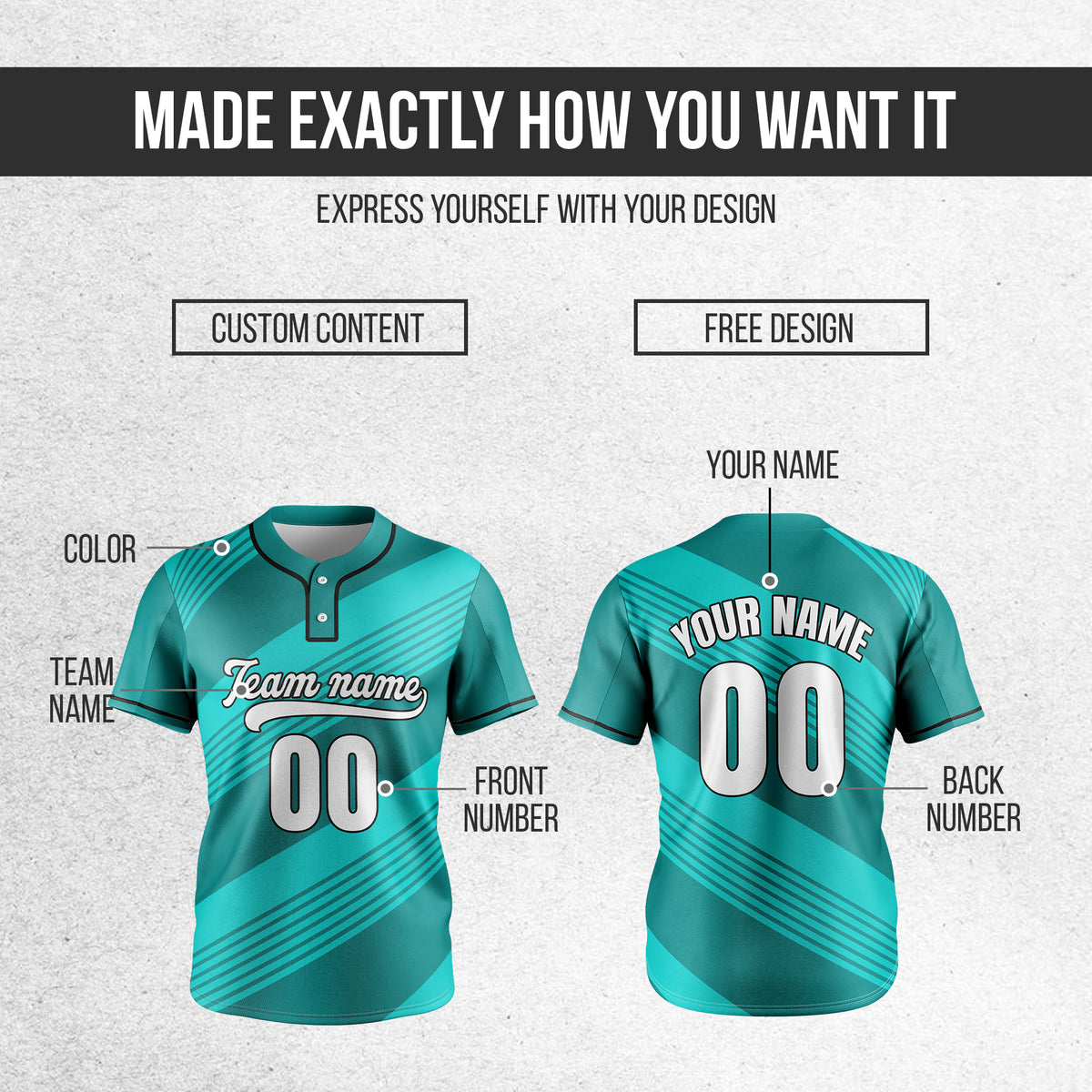 Custom Crossfire Teal Baseball Sports Jersey Personalized Uniform with Name & Number
