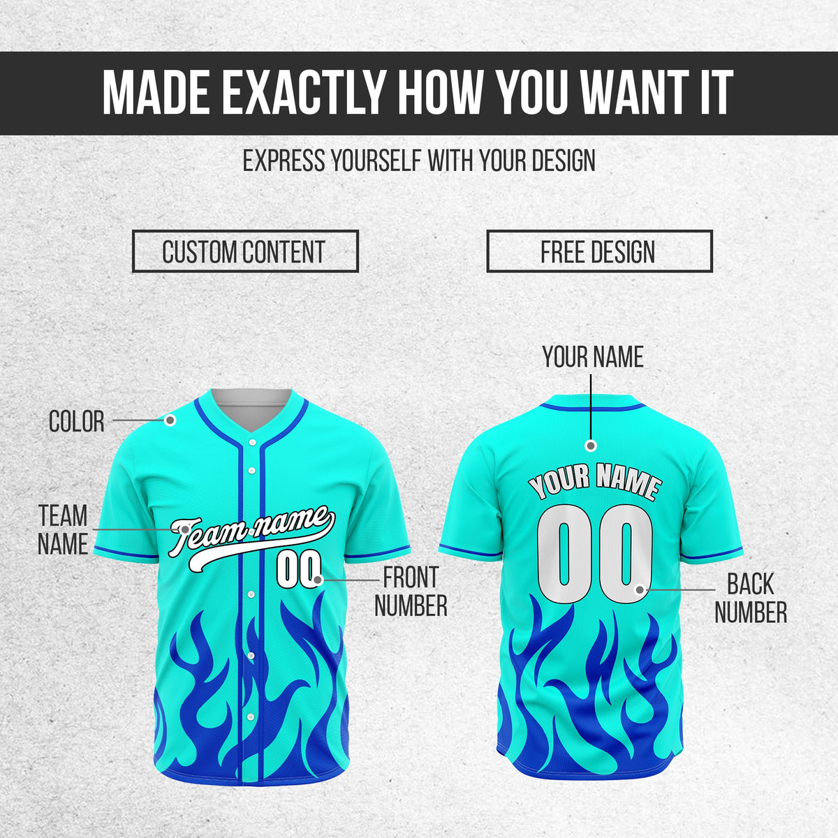 Custom Burnout Aqua Baseball Sports Jersey Personalized Uniform with Name & Number