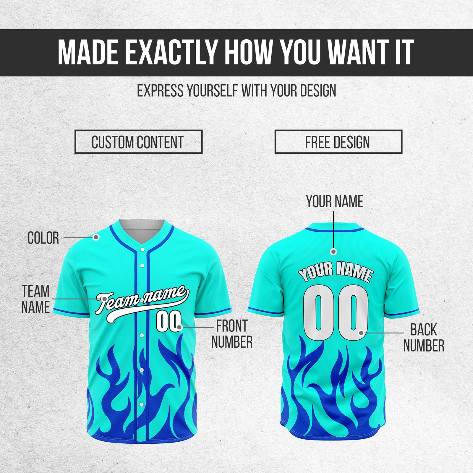 Custom Burnout Aqua Baseball Sports Jersey Personalized Uniform with Name & Number