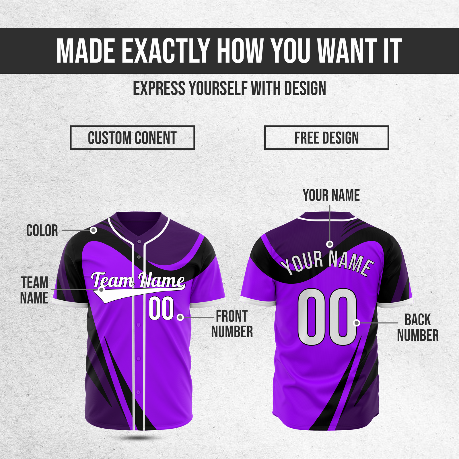 Custom Heritage Flow Baseball Purple Sports Jersey Personalized Uniform with Name & Number