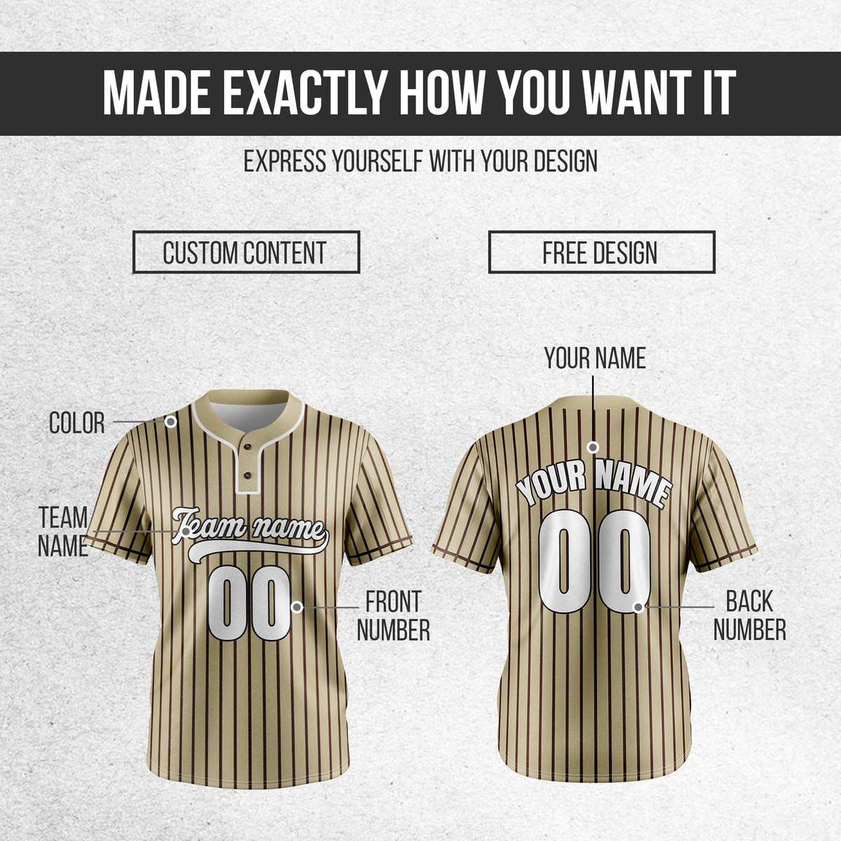 Custom Pinstripe Baseball Khaki Sports Jersey Personalized Uniform with Name & Number