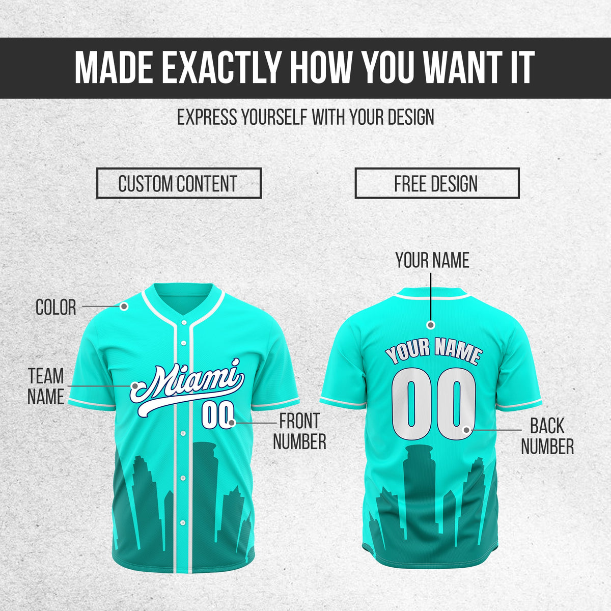Custom City Tide Aqua Baseball Sports Jersey Personalized Uniform with Name & Number