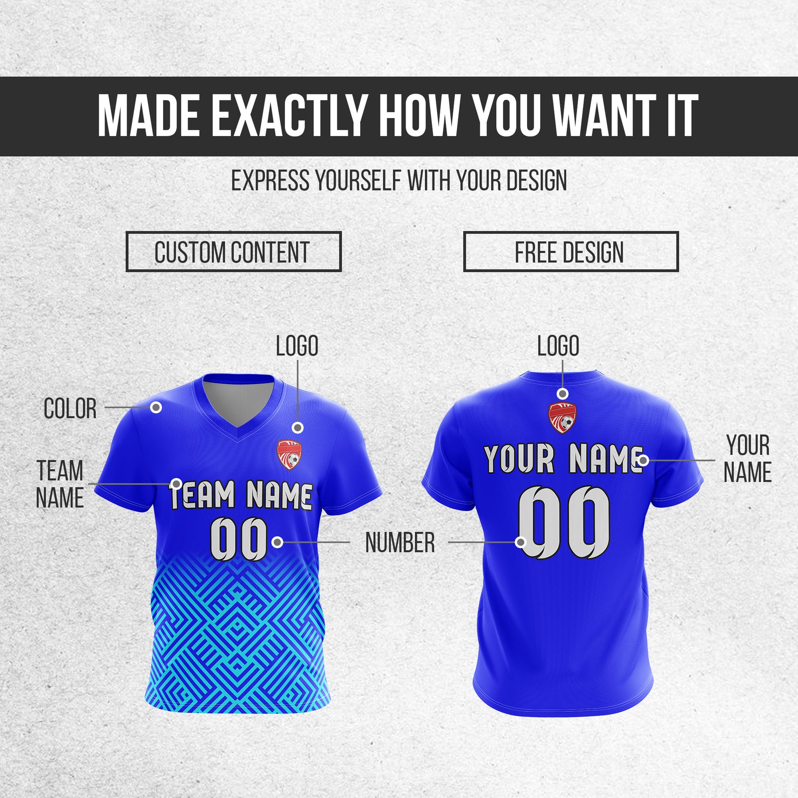 Custom Shadow Line V-Side Pattern Blue Soccer sport Tops Jersey