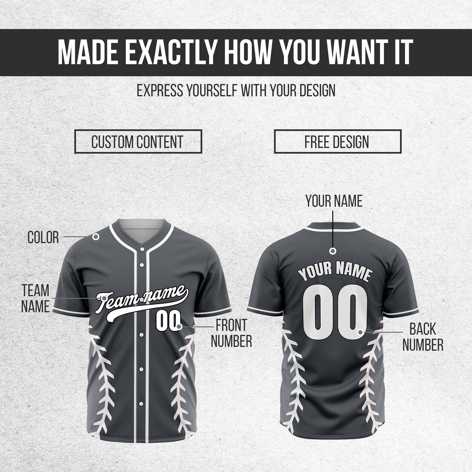 Custom Stitchline Baseball Dark Grey  Sports Jersey Personalized Uniform with Name & Number