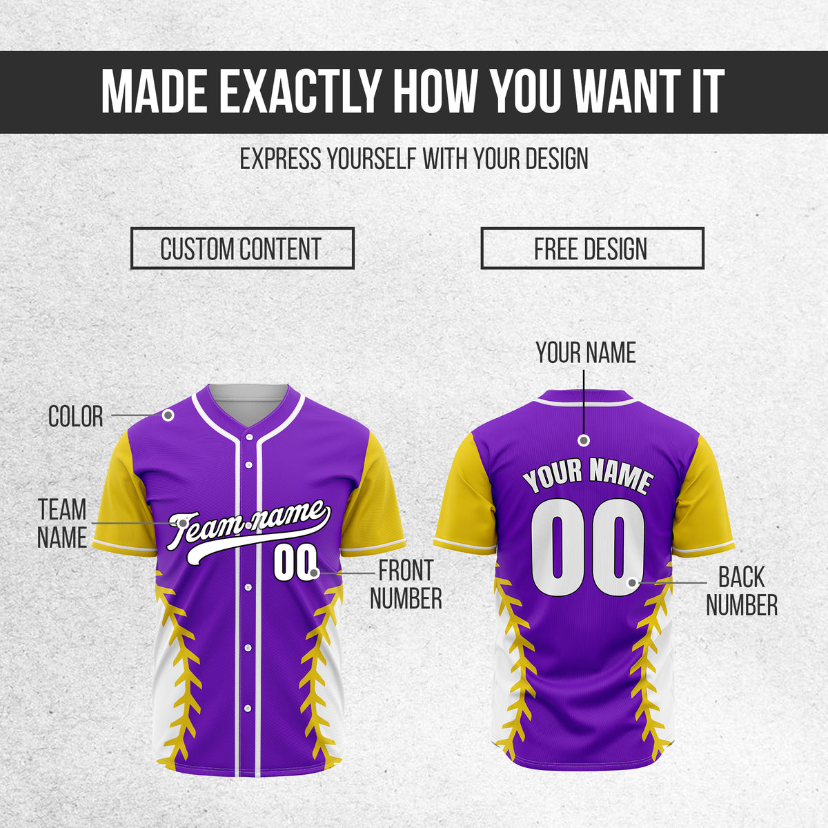 Custom Stitchline Baseball Purple Sports Jersey Personalized Uniform with Name & Number