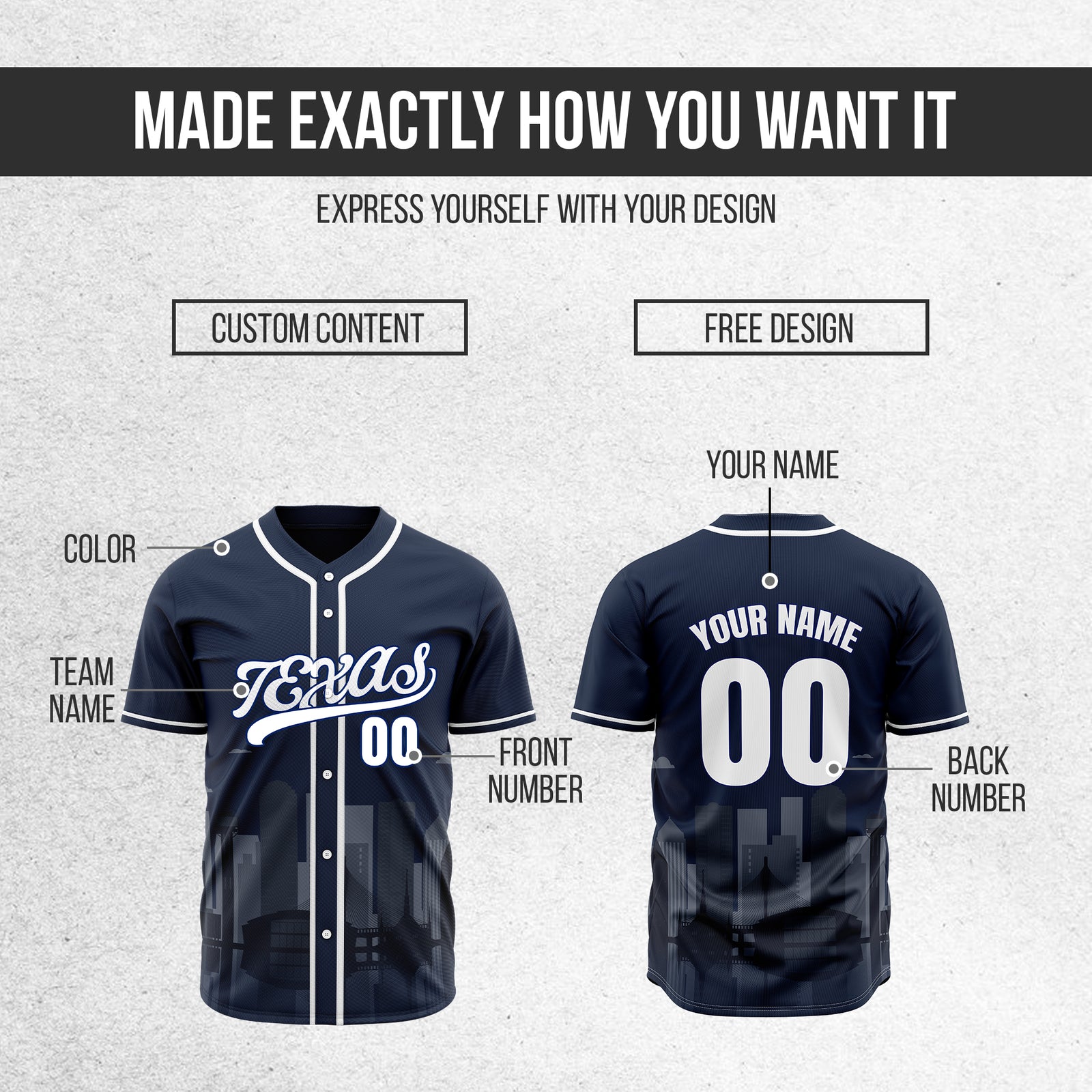 Custom City Lights Navy Baseball Sports Jersey Personalized Uniform with Name & Number