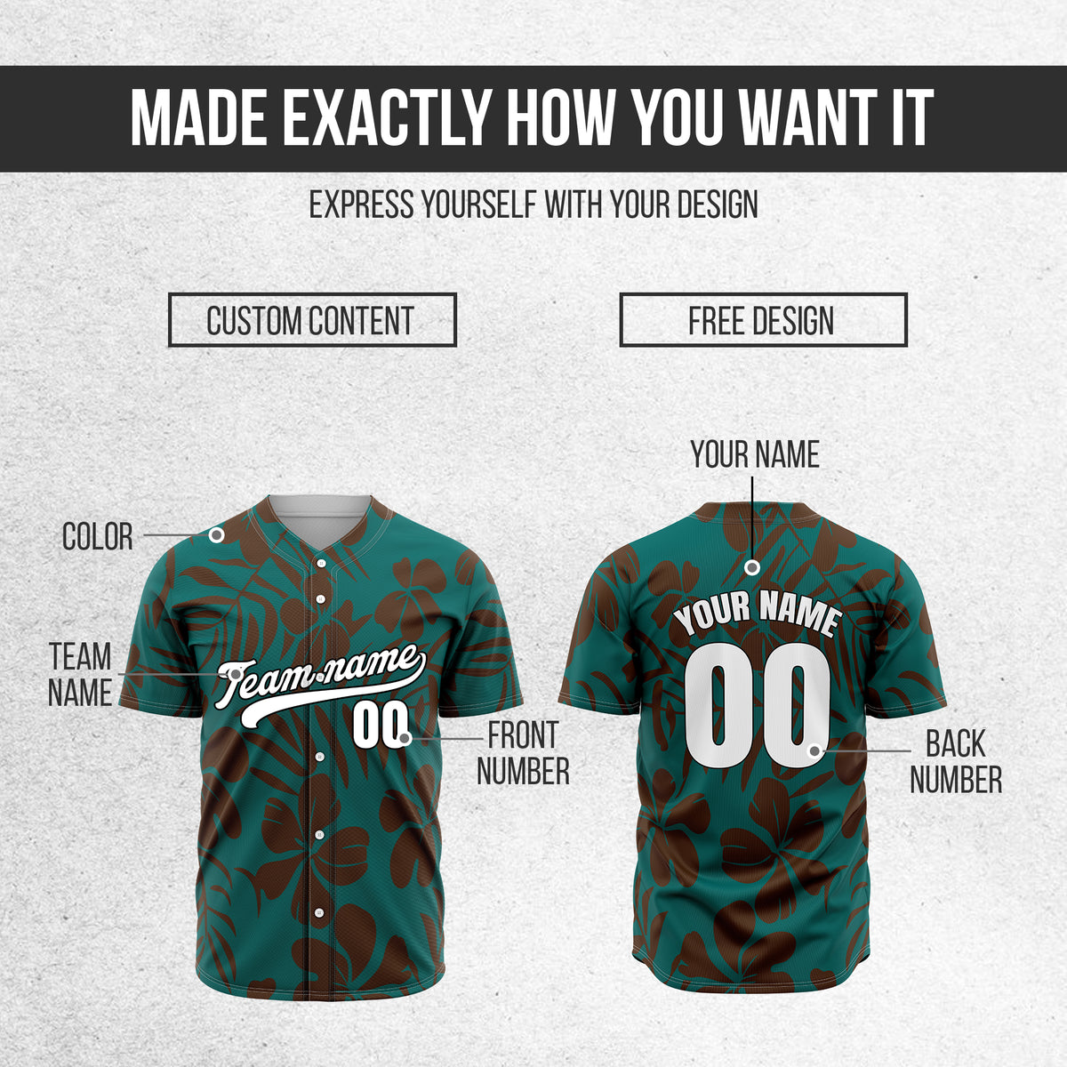 Custom Hawaiian Teal Baseball Sports Jersey Personalized Uniform with Name & Number